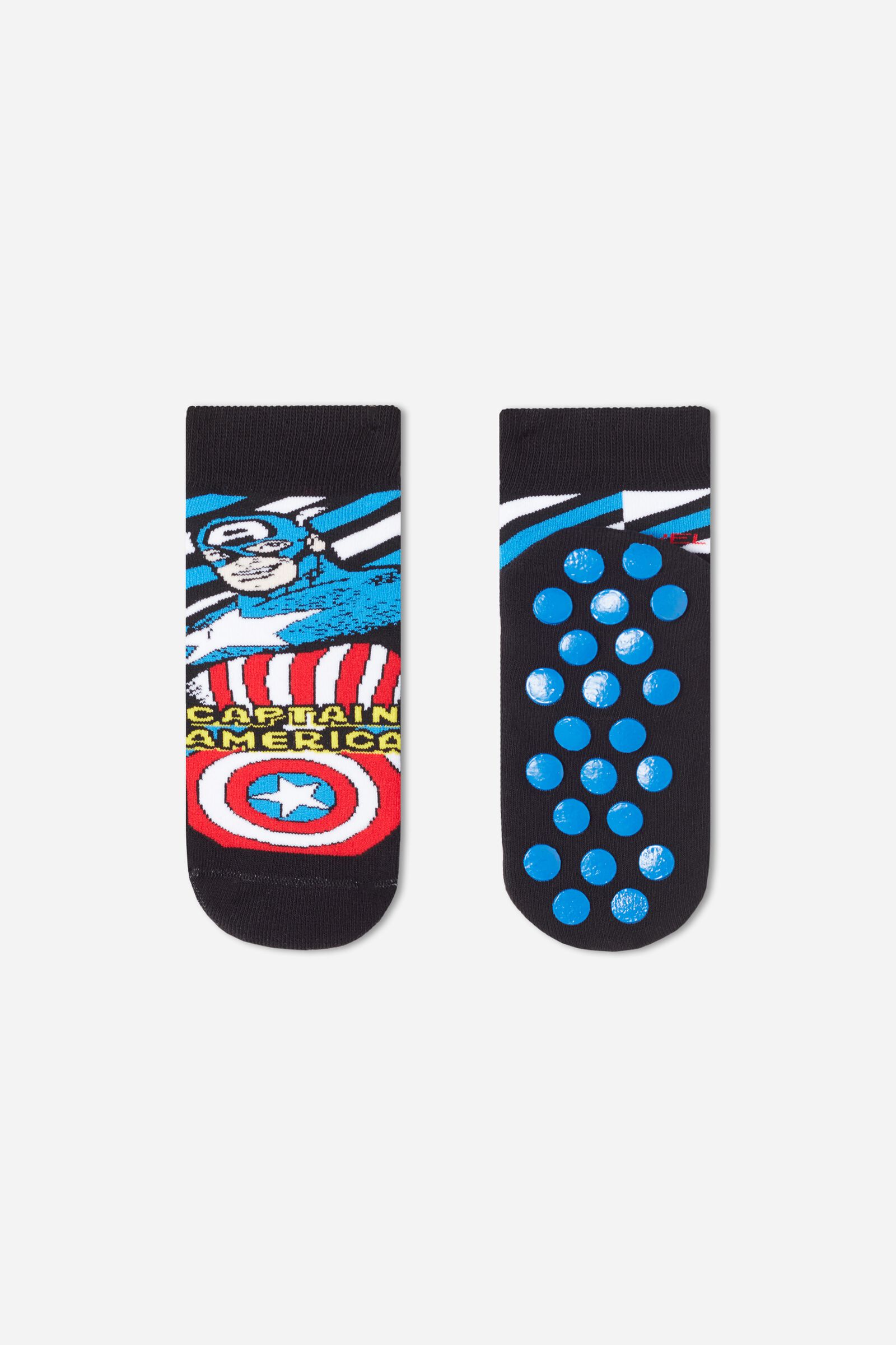 meia antiderrapante com estampa marvel infantil - preto