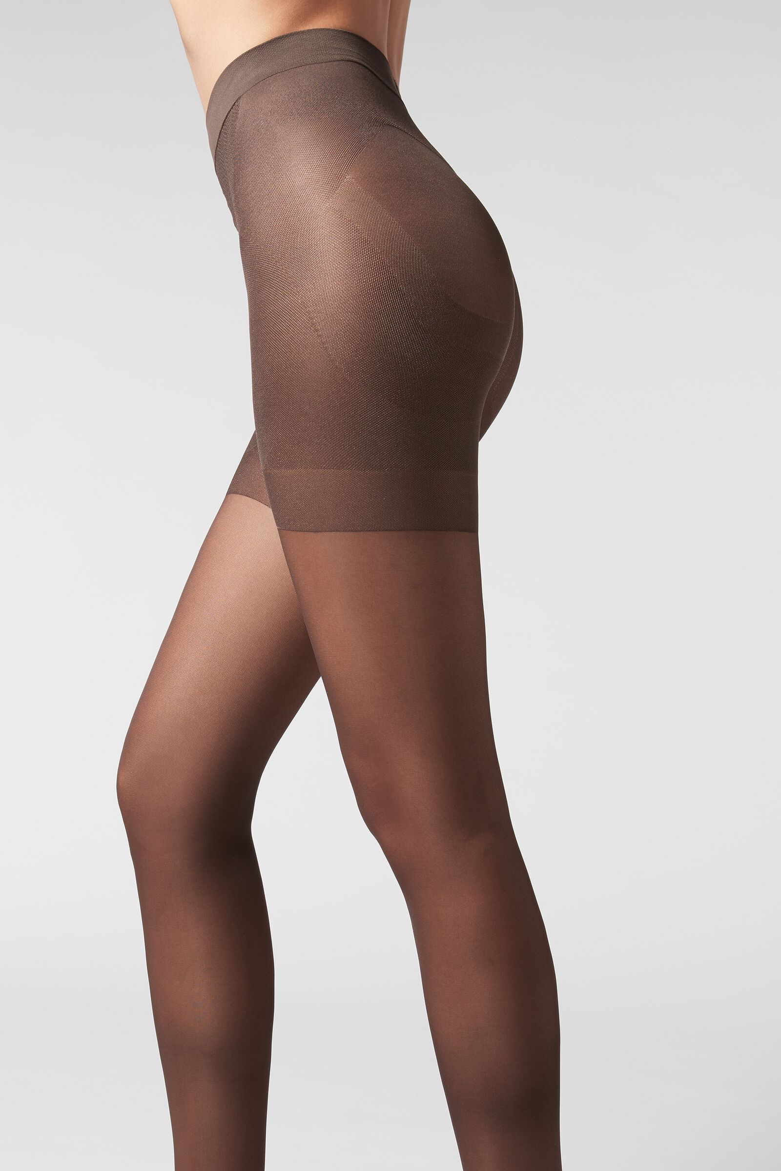 meia-calça modeladora transparente fio 30 - marrom