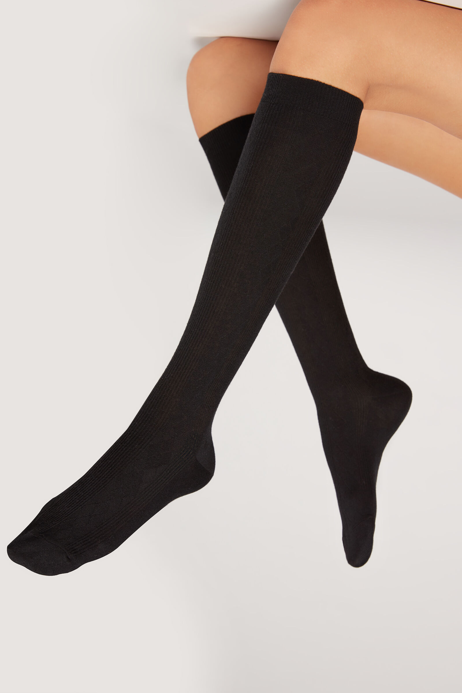 meias longas com lã canelada - preto