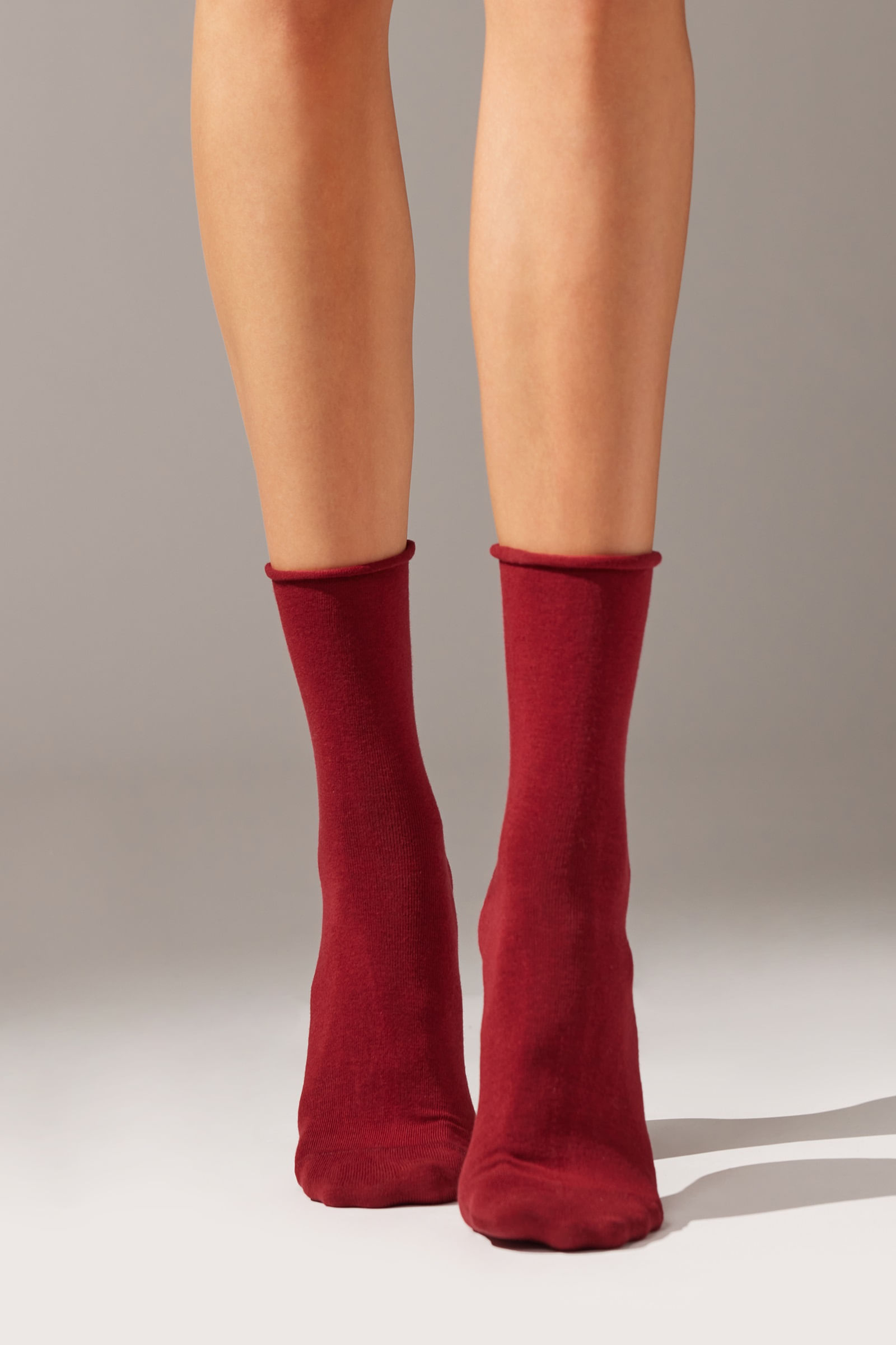 meia baixa em algodão sem elástico - vermelho