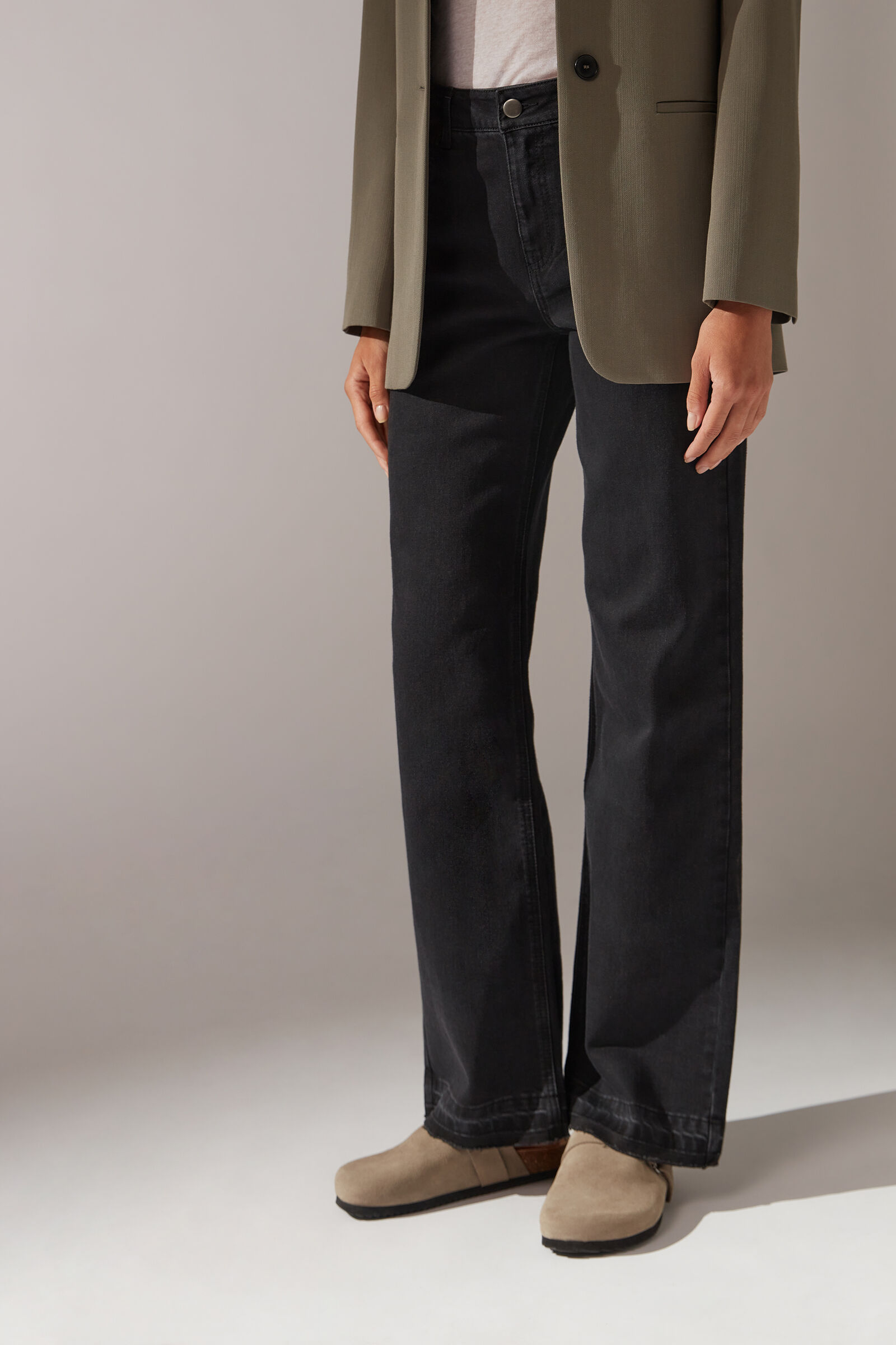 calça jeans wide leg - preto