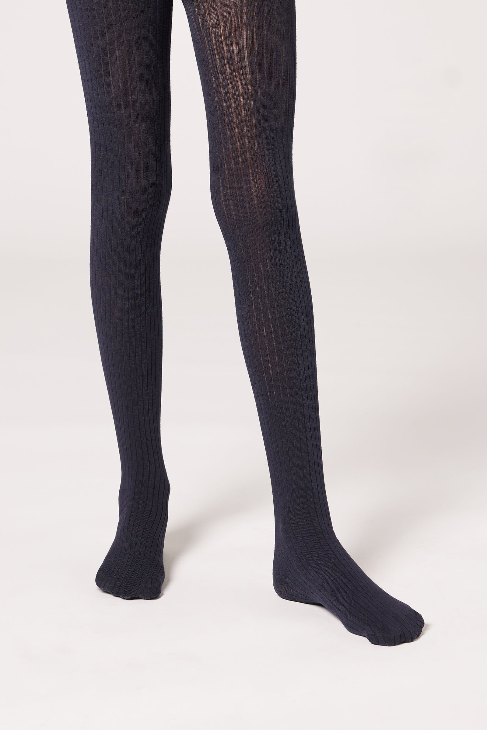 meia-calça em algodão canelado para criança - azul
