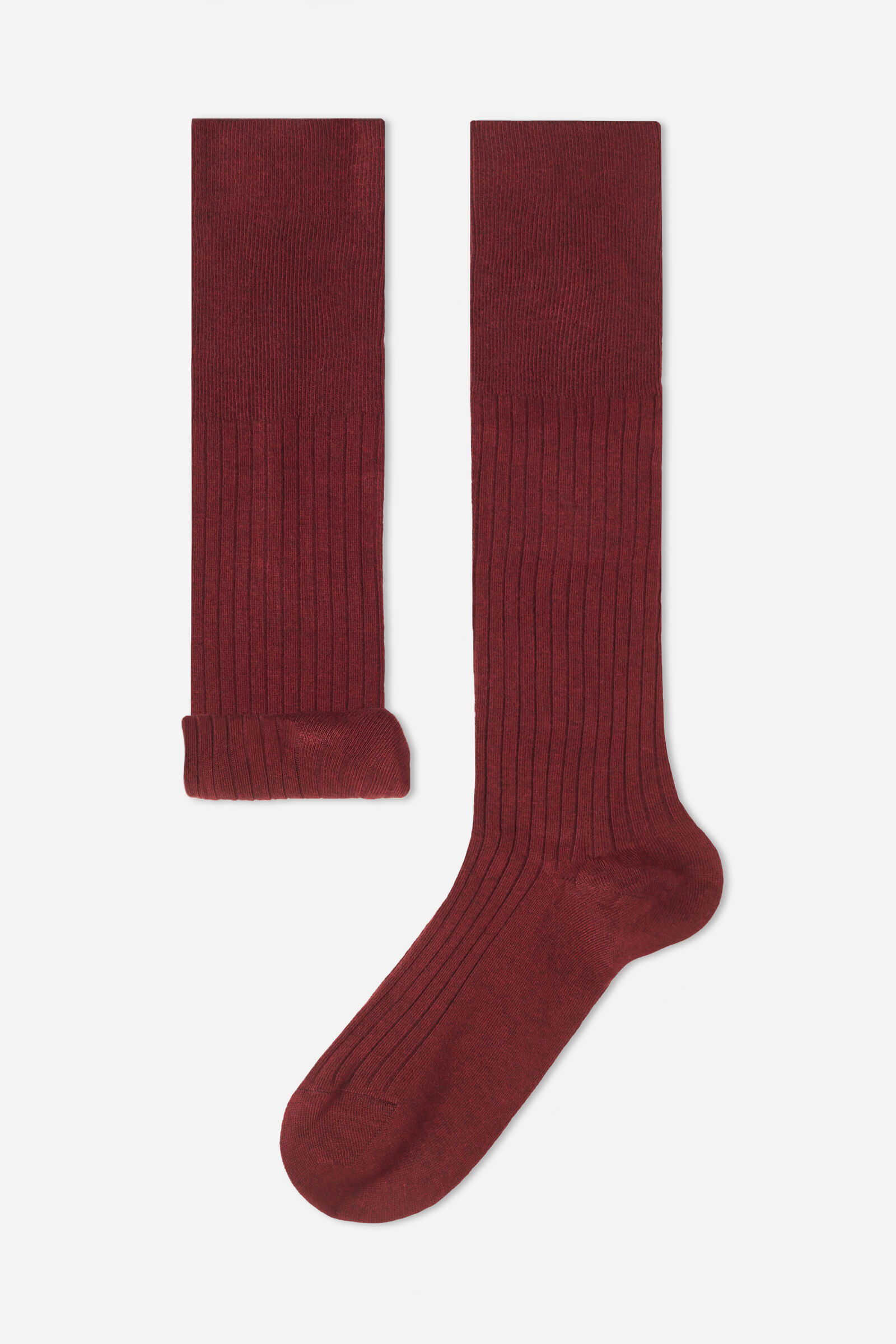 meia longa em cashmere canelada masculina - vermelho