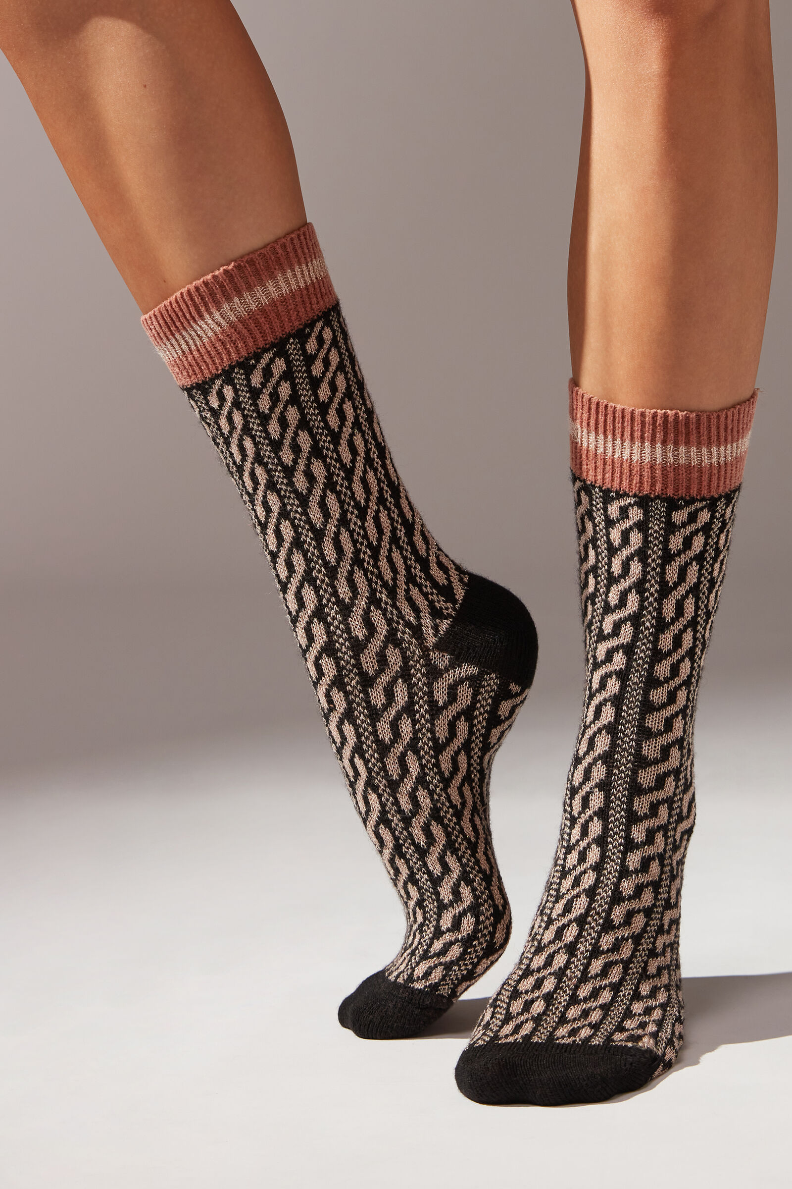 meia curta em cashmere e glitter - preto