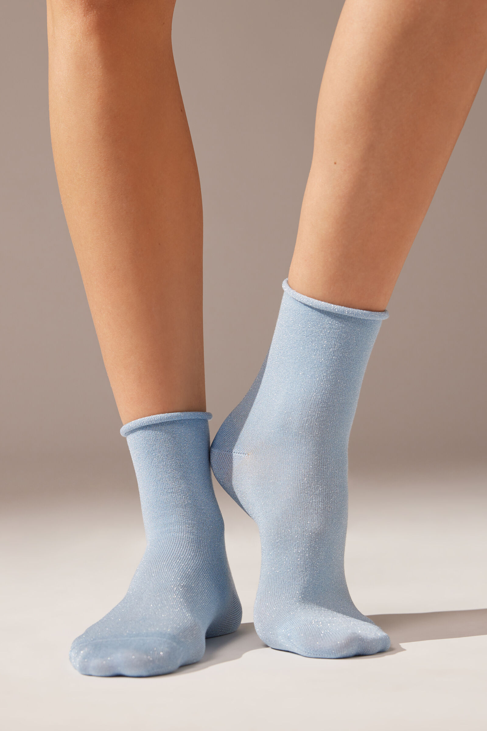 meia curta com glitter - azul