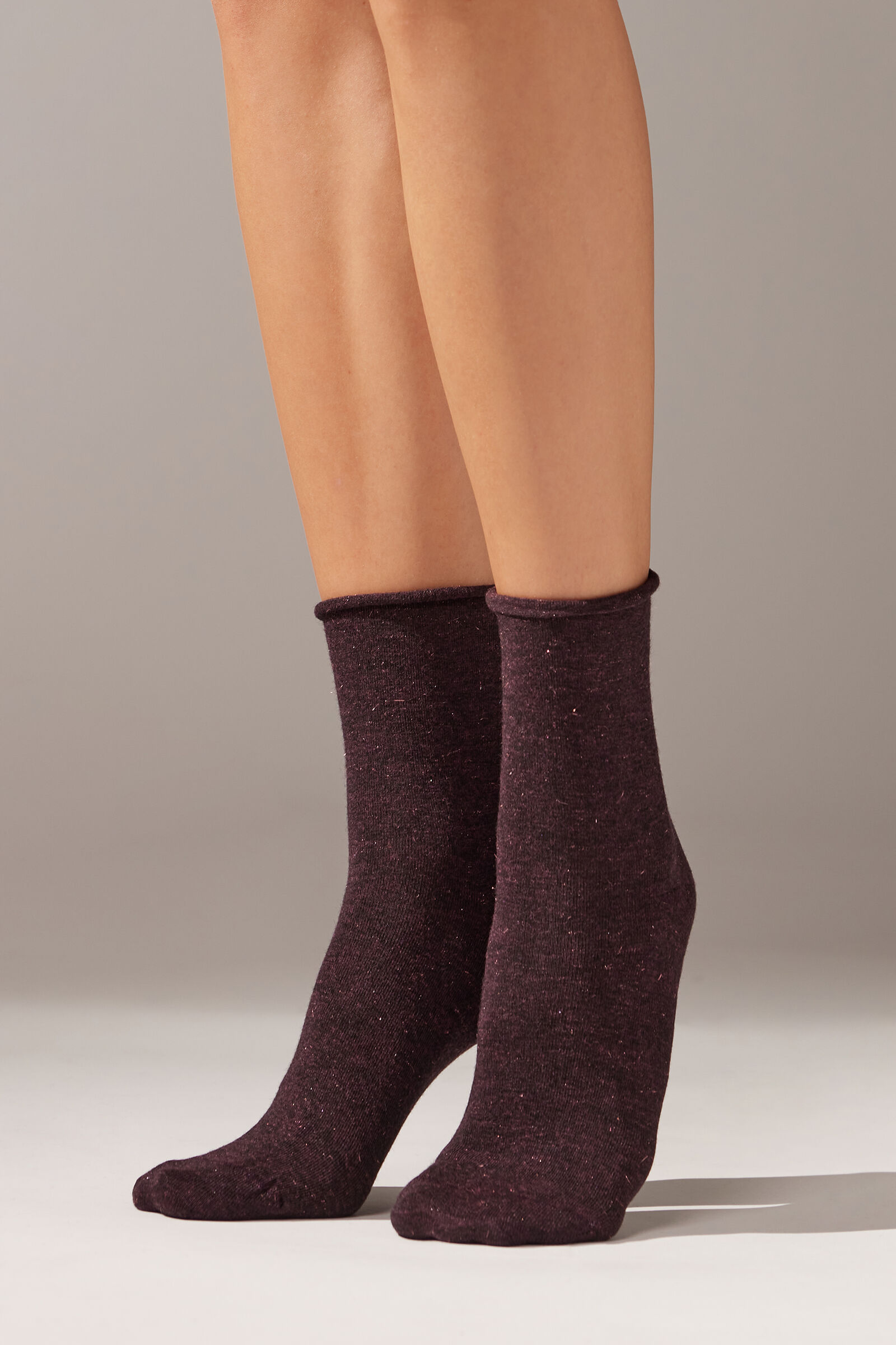 meia curta em cashmere com glitter - roxo