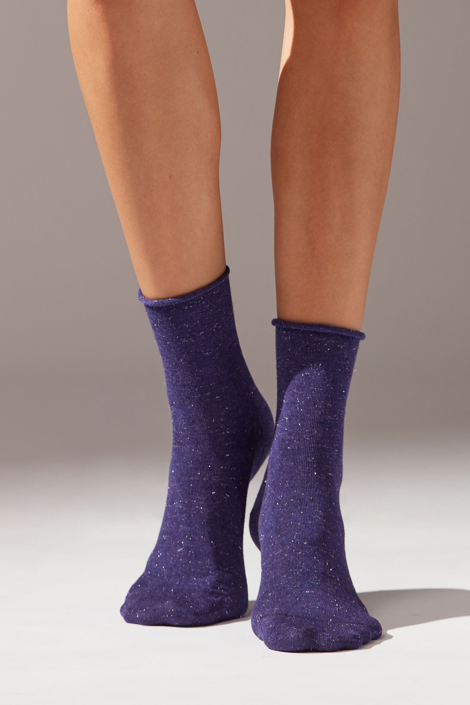 meia curta em cashmere com glitter - roxo