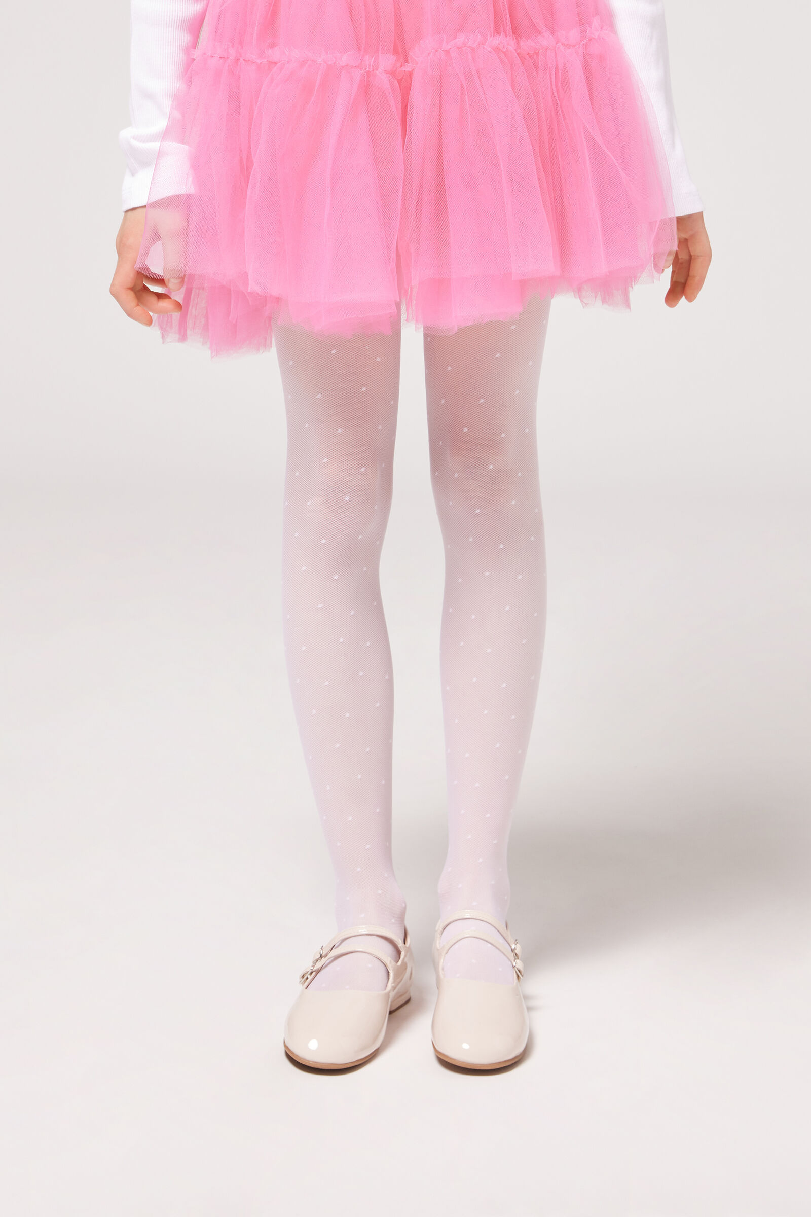 meia-calça fio 30 com padrão de poás infantil - branco