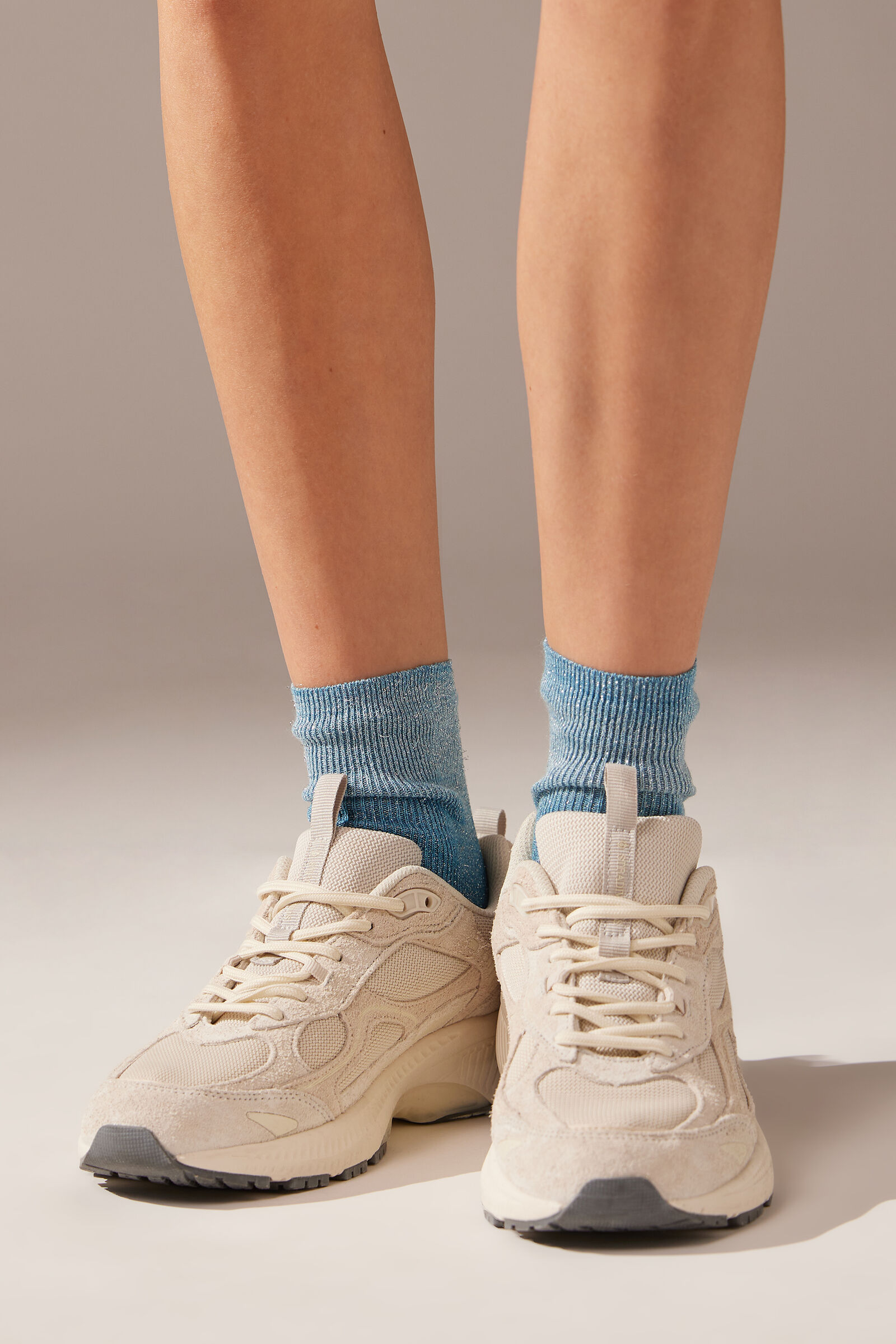 meia curta com listras desbotadas e glitter - azul