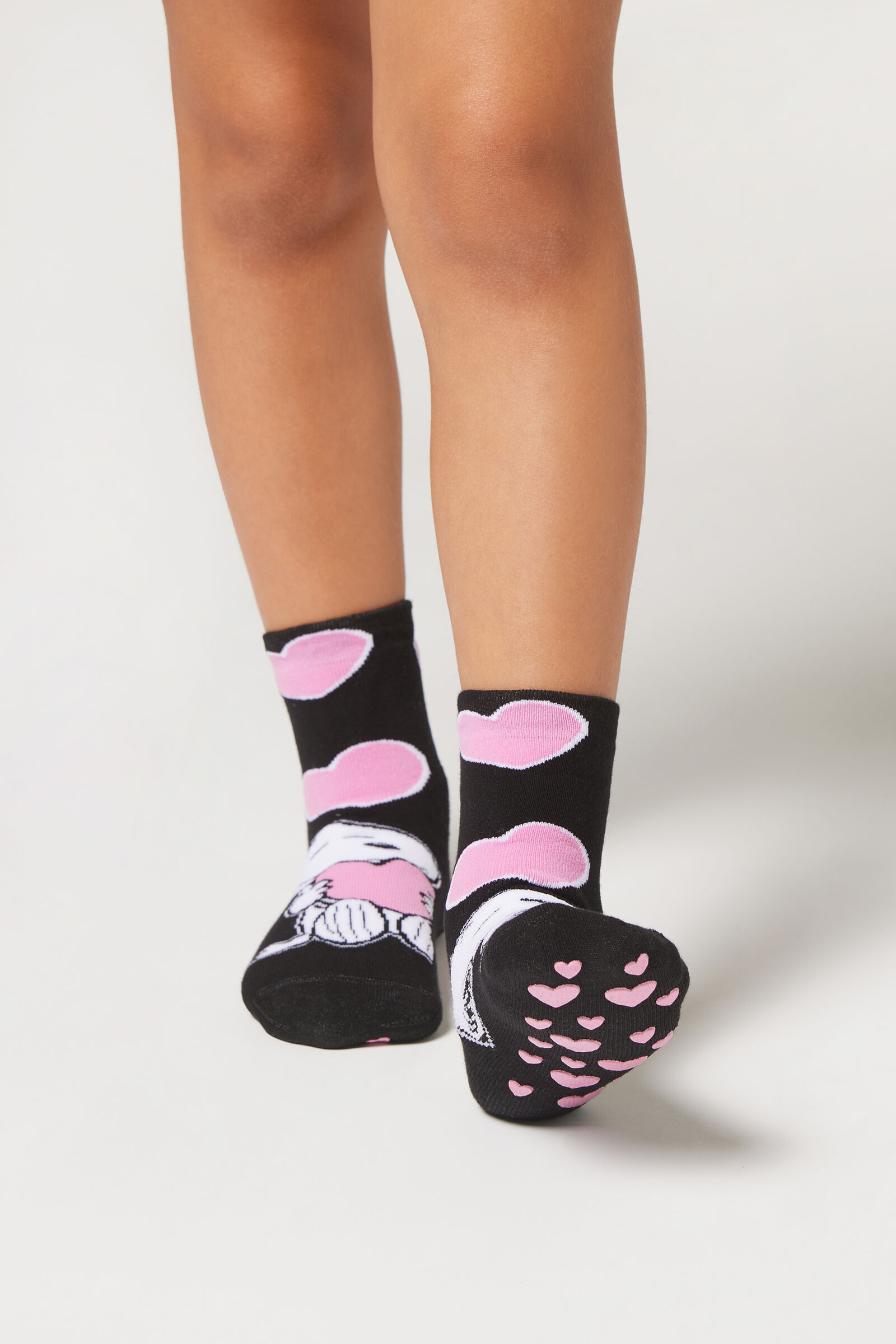 meia antiderrapante snoopy infantil - rosa