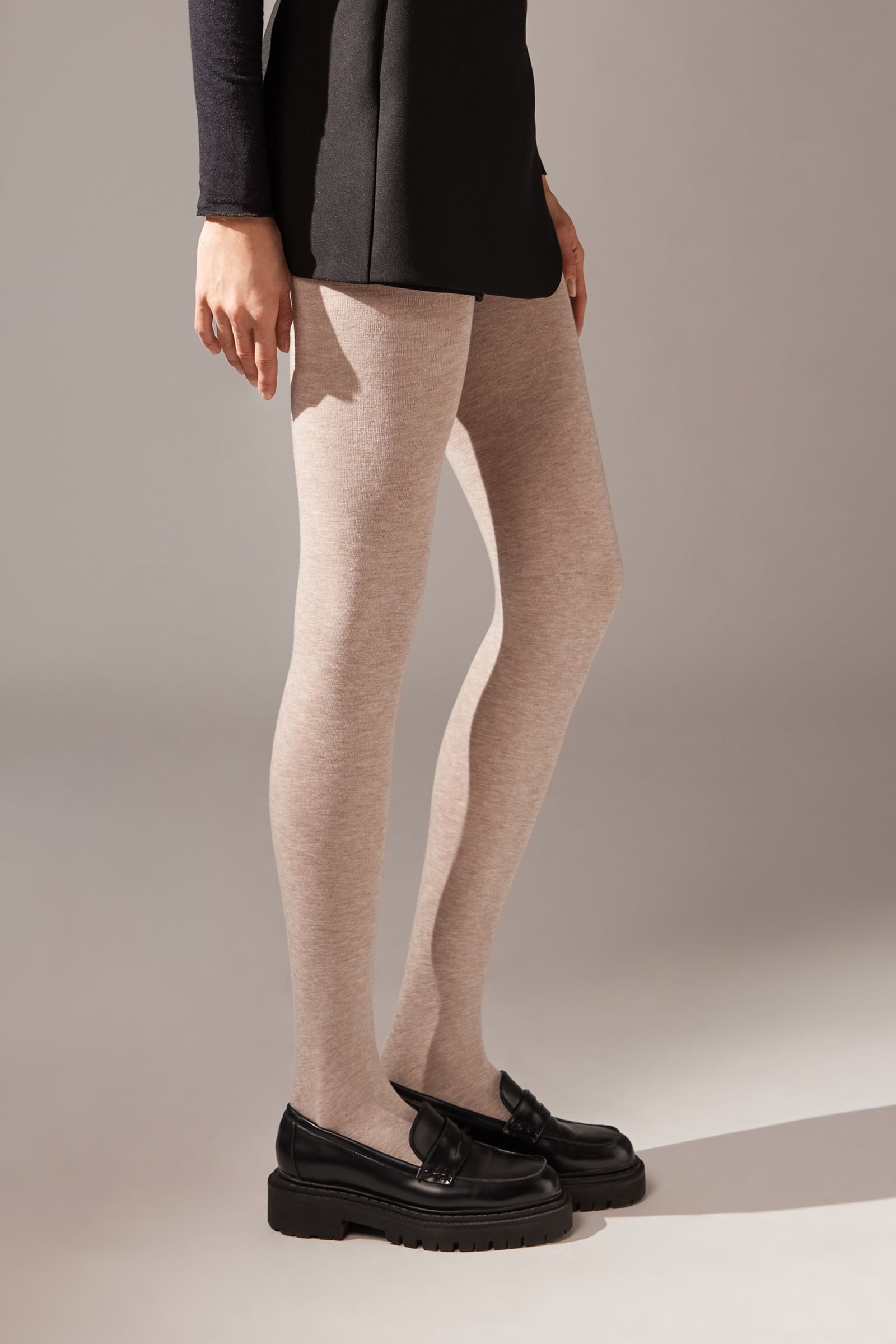meia-calça com modal e cashmere - bege