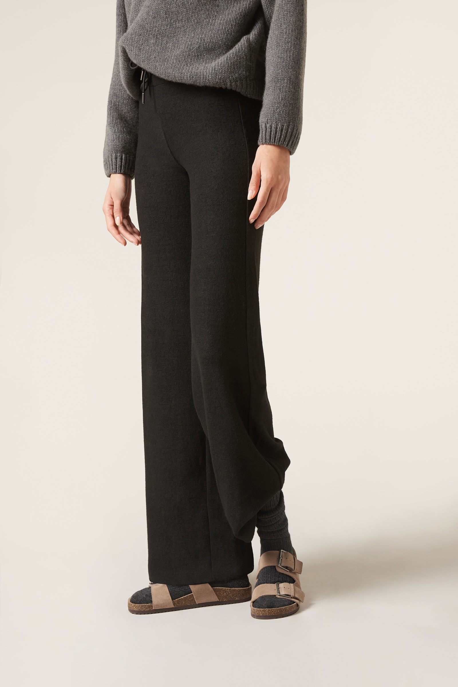 calça pantalona com cashmere - preto