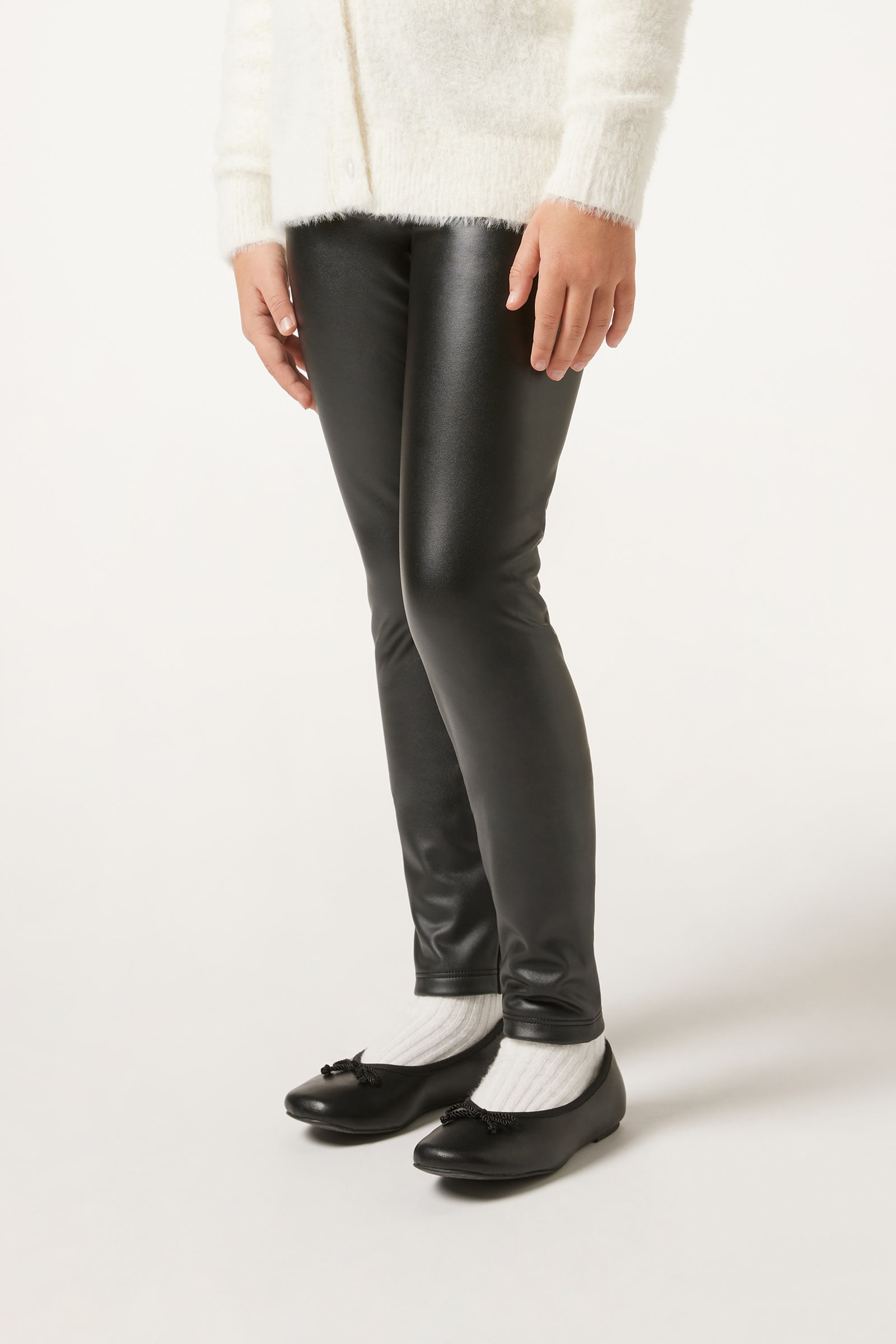 legging térmica efeito couro infantil - preto