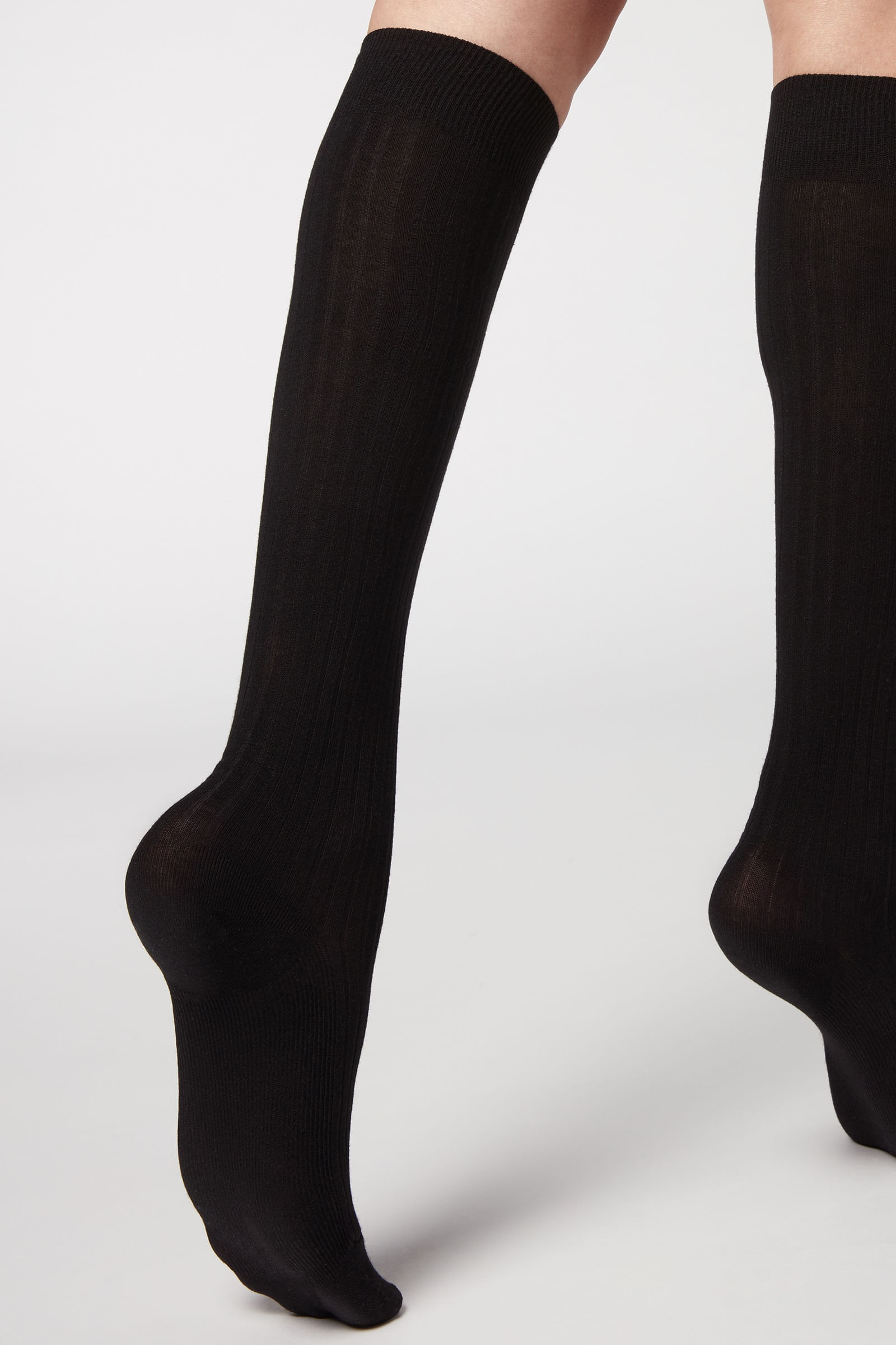 meias longas caneladas com cashmere - preto