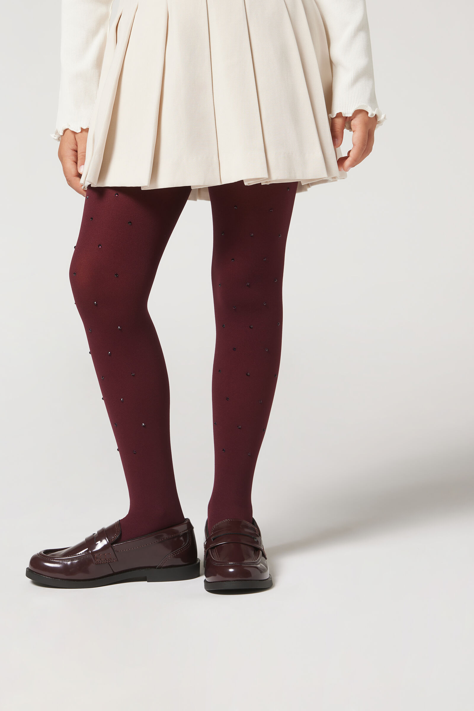 meia-calça opaca com strass infantil - bordô