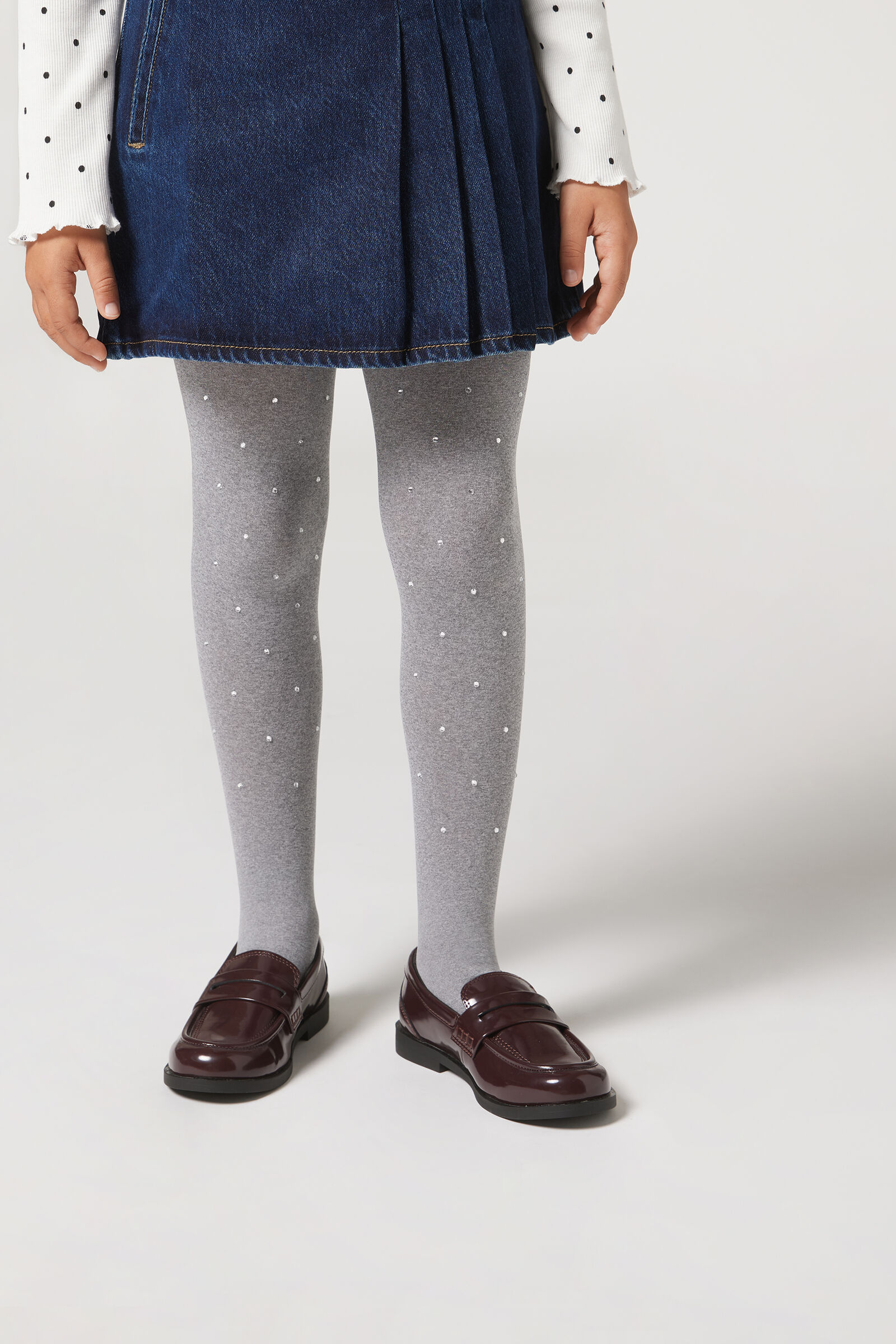 meia-calça opaca com strass infantil - cinza