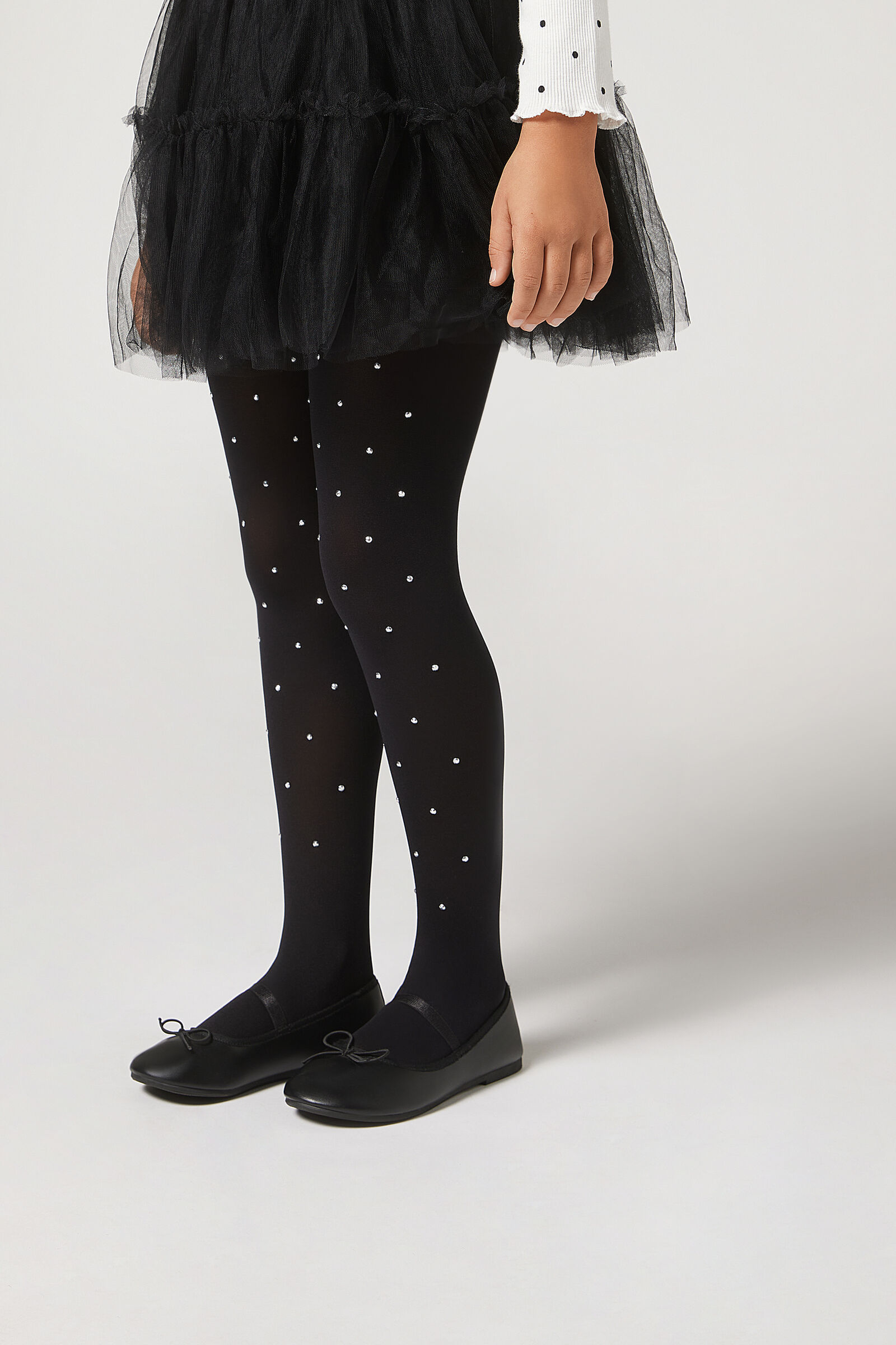 meia-calça opaca com strass infantil - preto