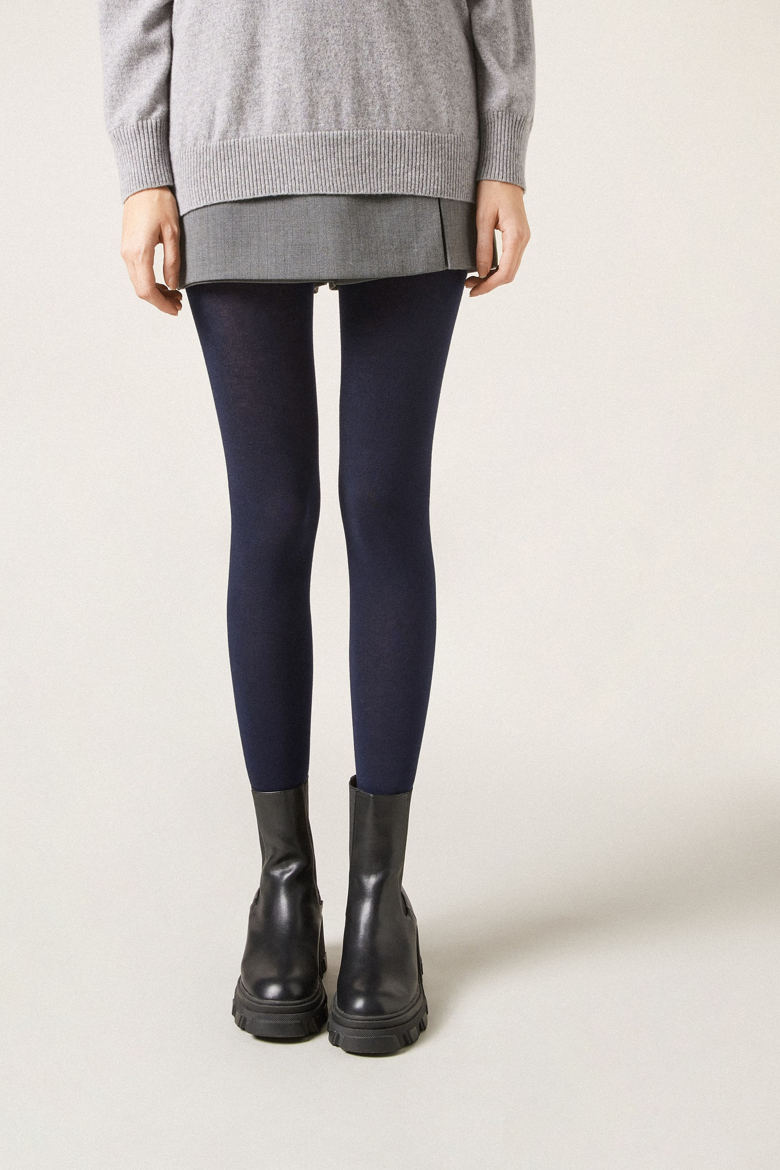 meia-calça com modal e cashmere - azul