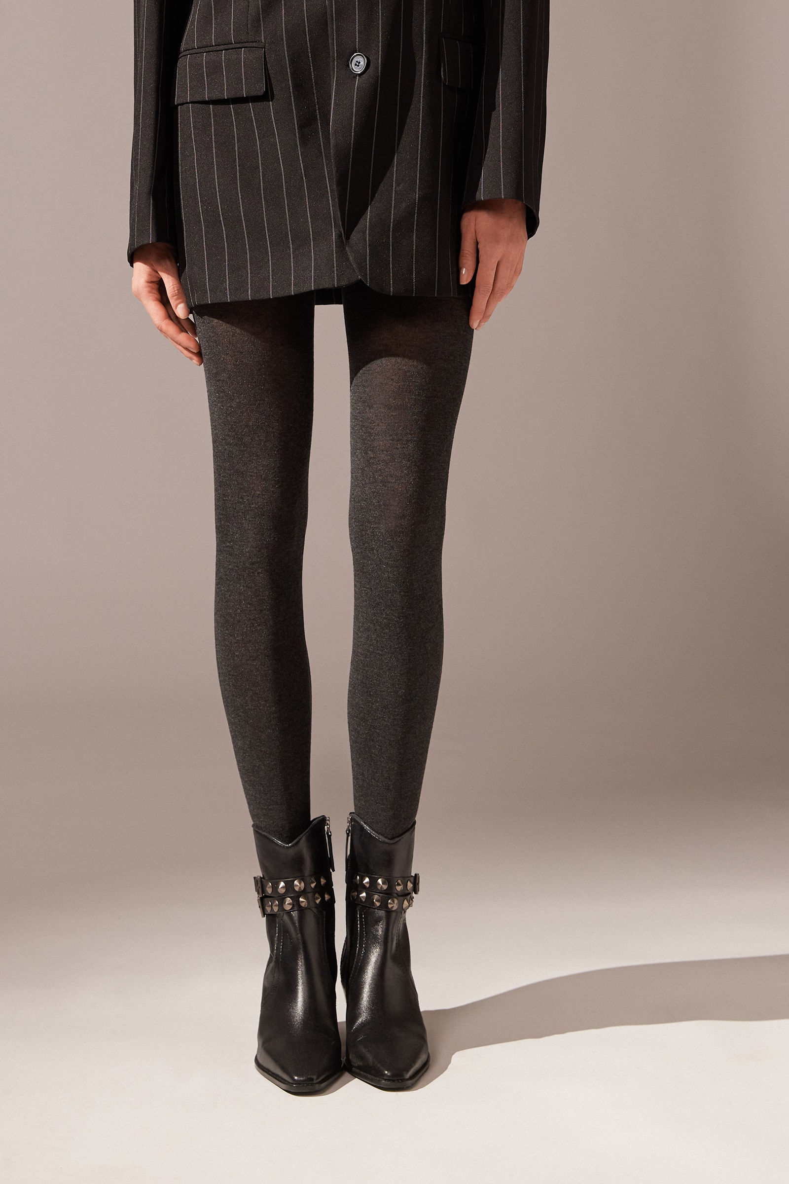 meia-calça com modal e cashmere - cinza