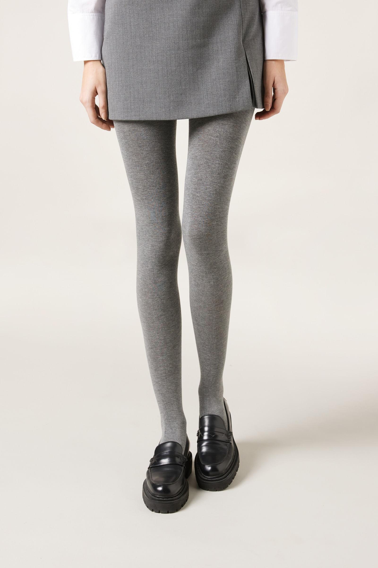meia-calça com modal e cashmere - cinza