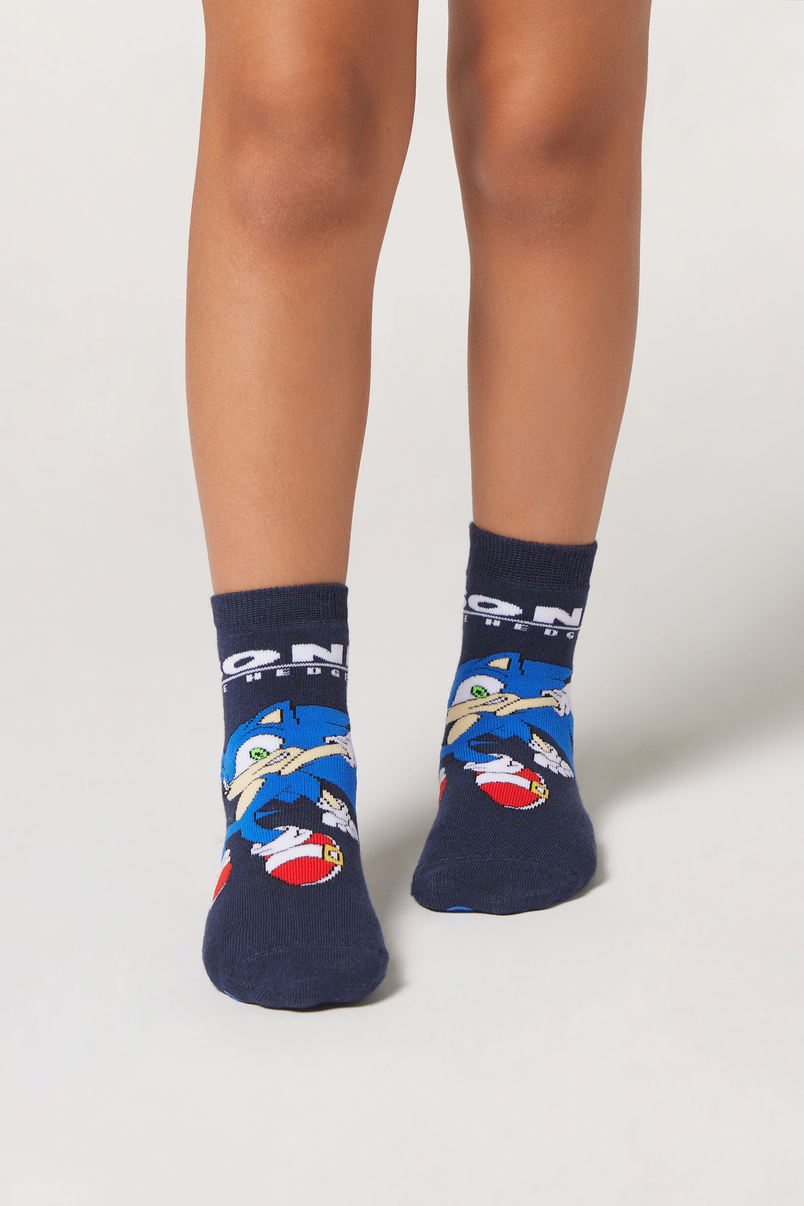 meia antiderrapante sonic infantil - azul