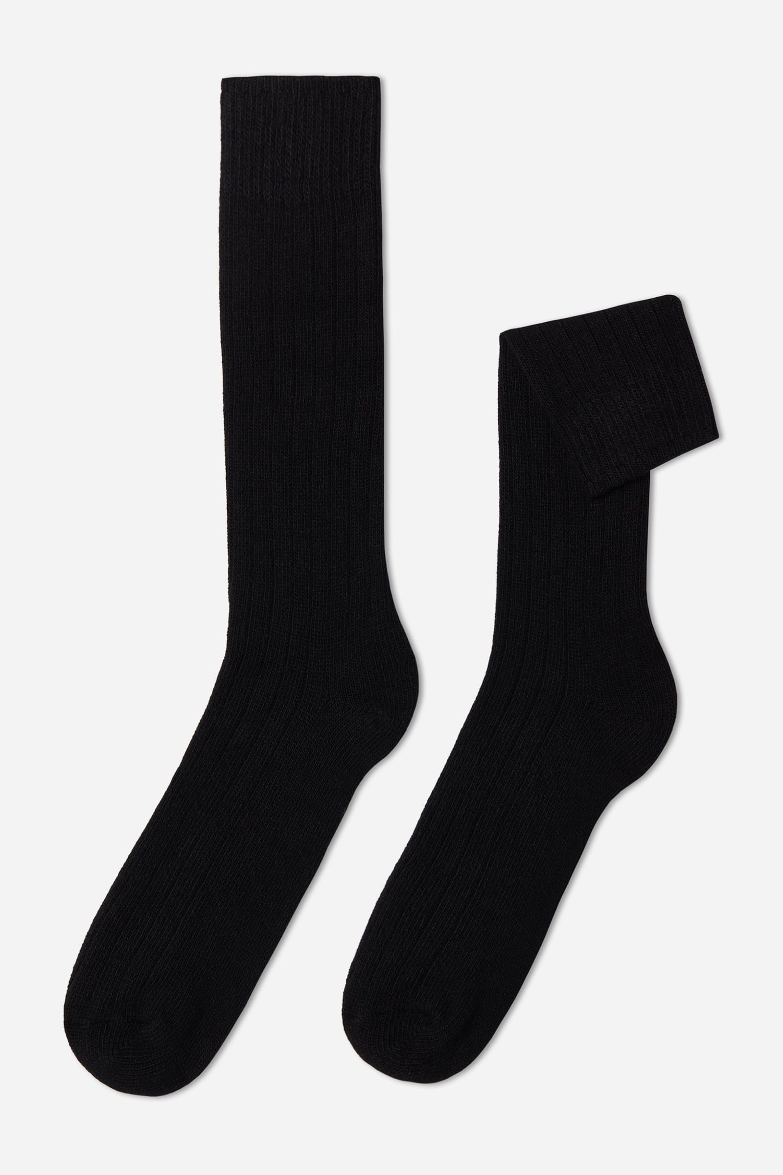 meias curtas canelada com lã e cashmere - preto