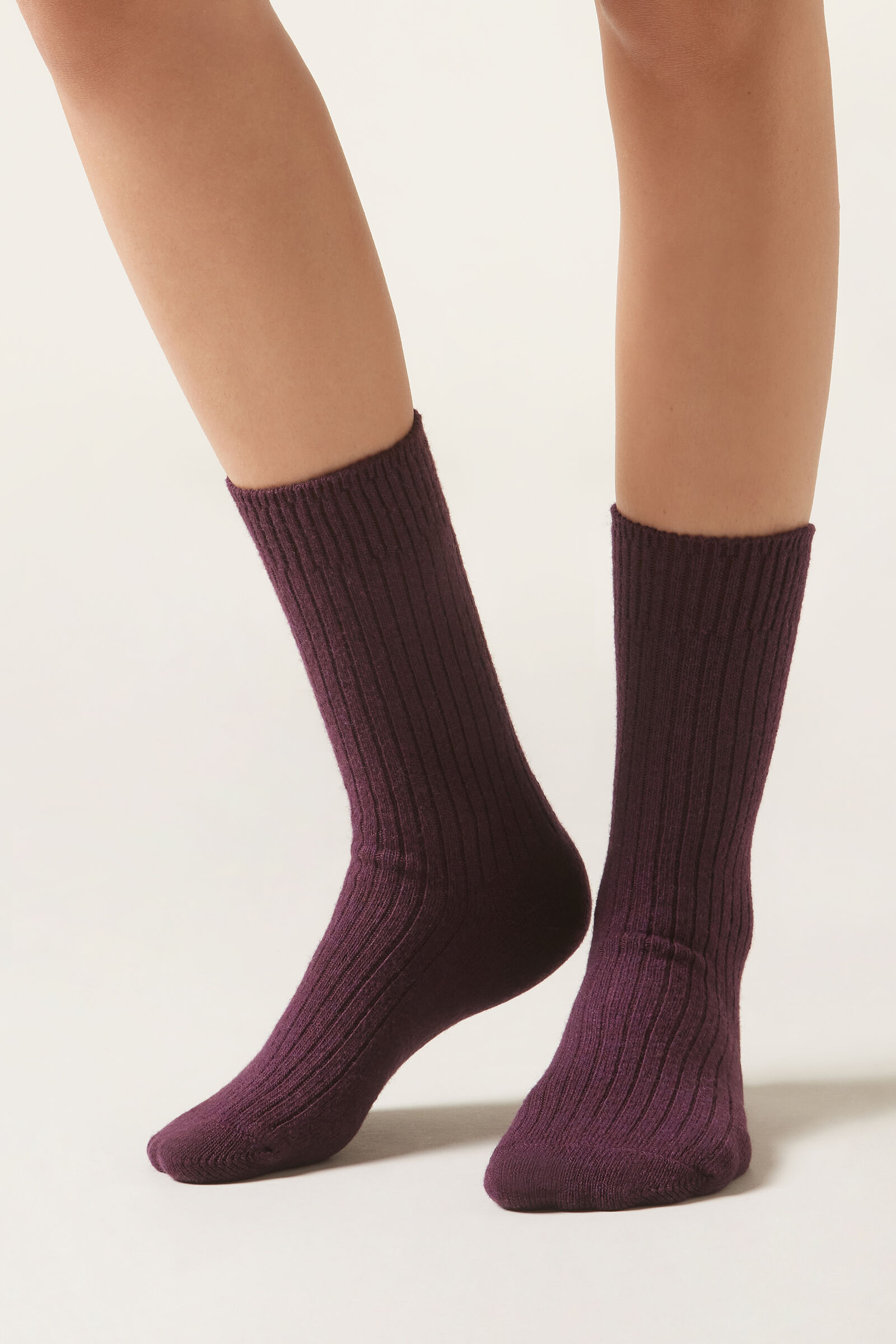 meia curta canelada em lã e cashmere - roxo