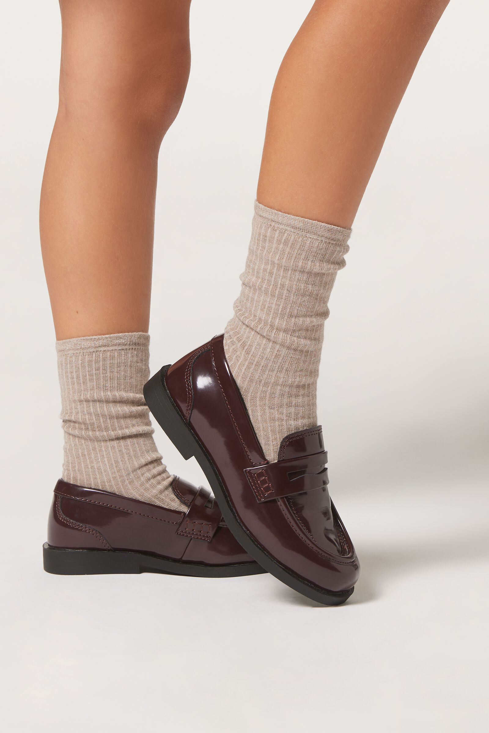 meia curta canelada com cashmere infantil - bege