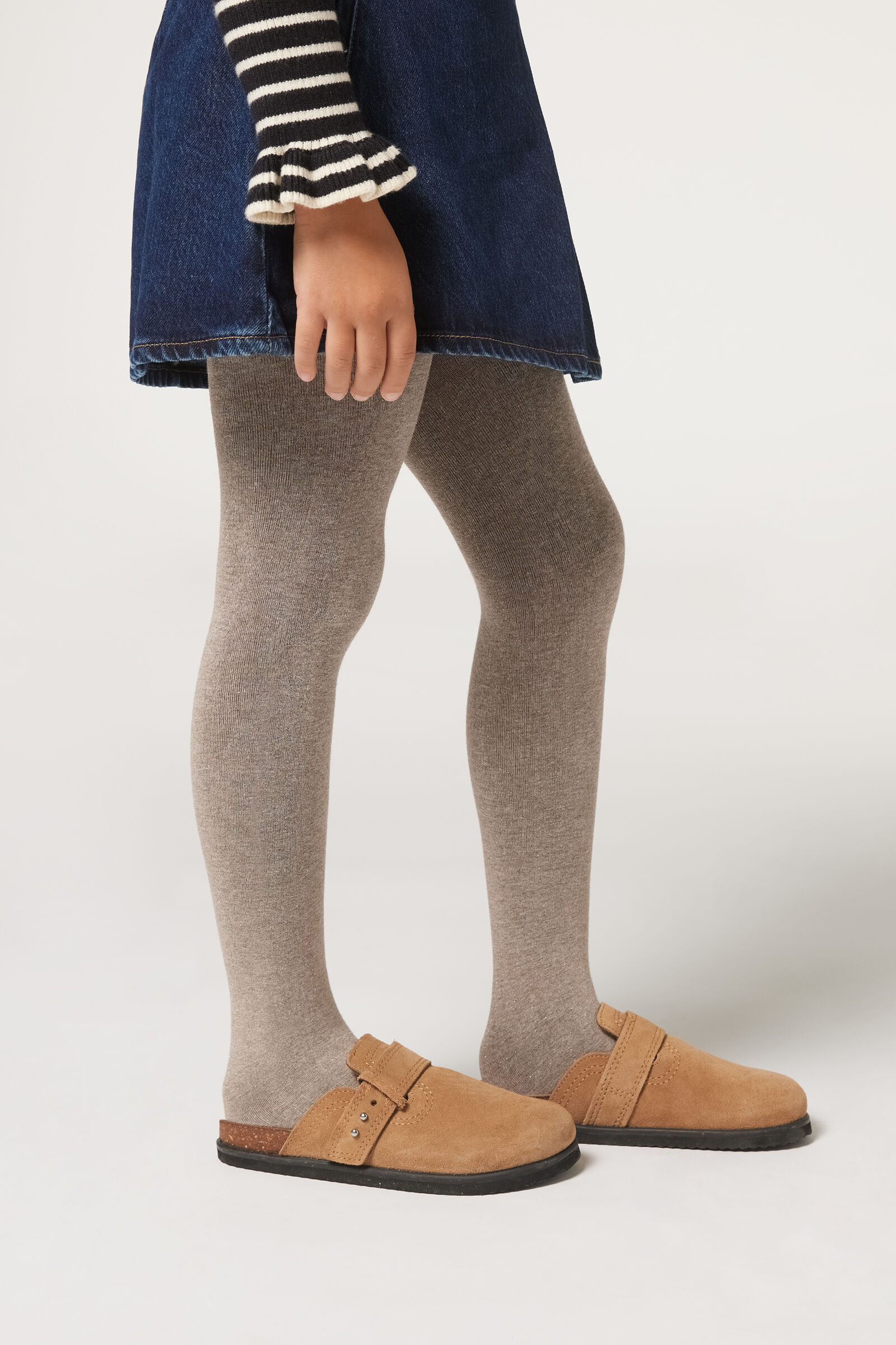 meia-calça em viscose com glitter infantil - cinza