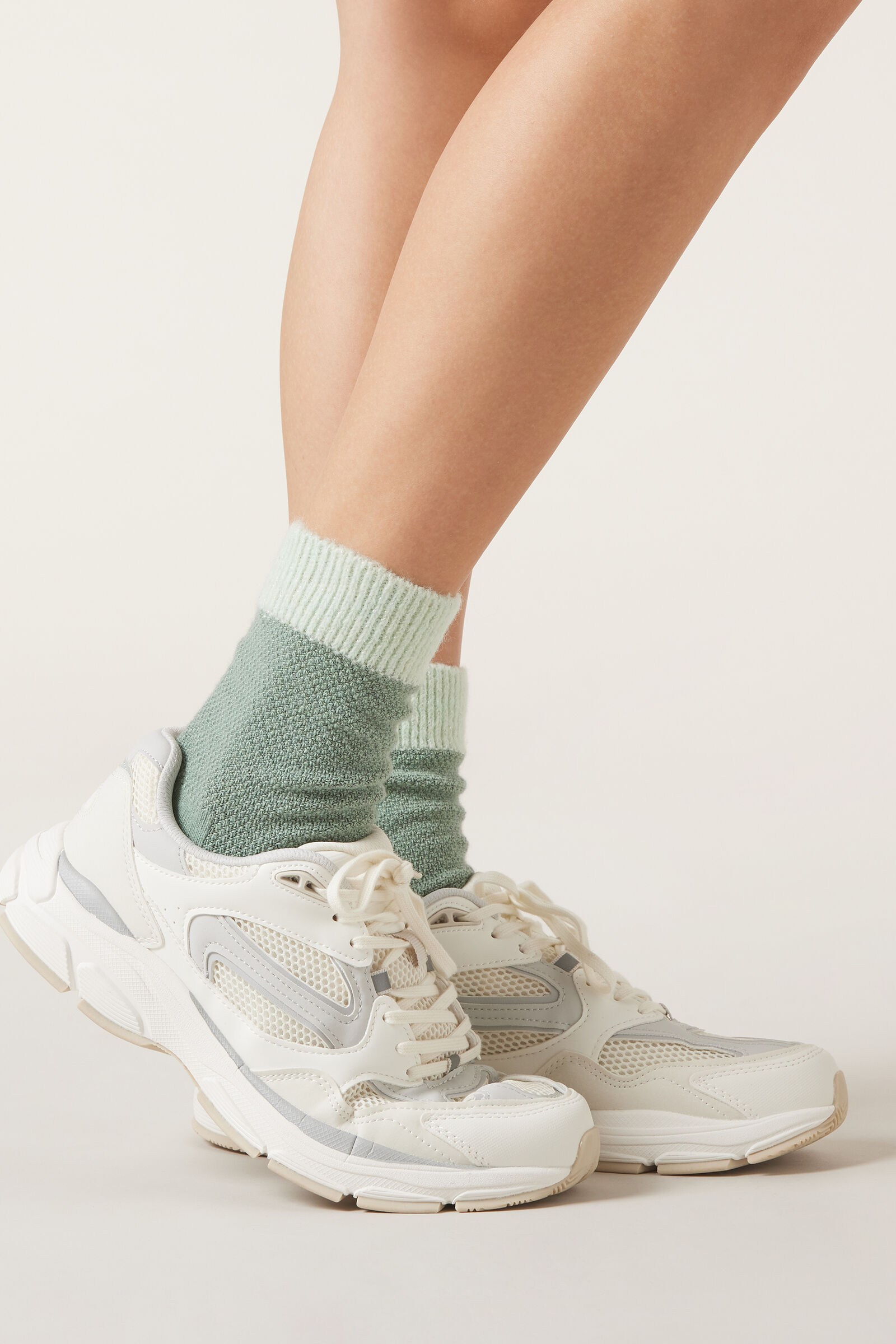 meia curta com cashmere brilhante - verde