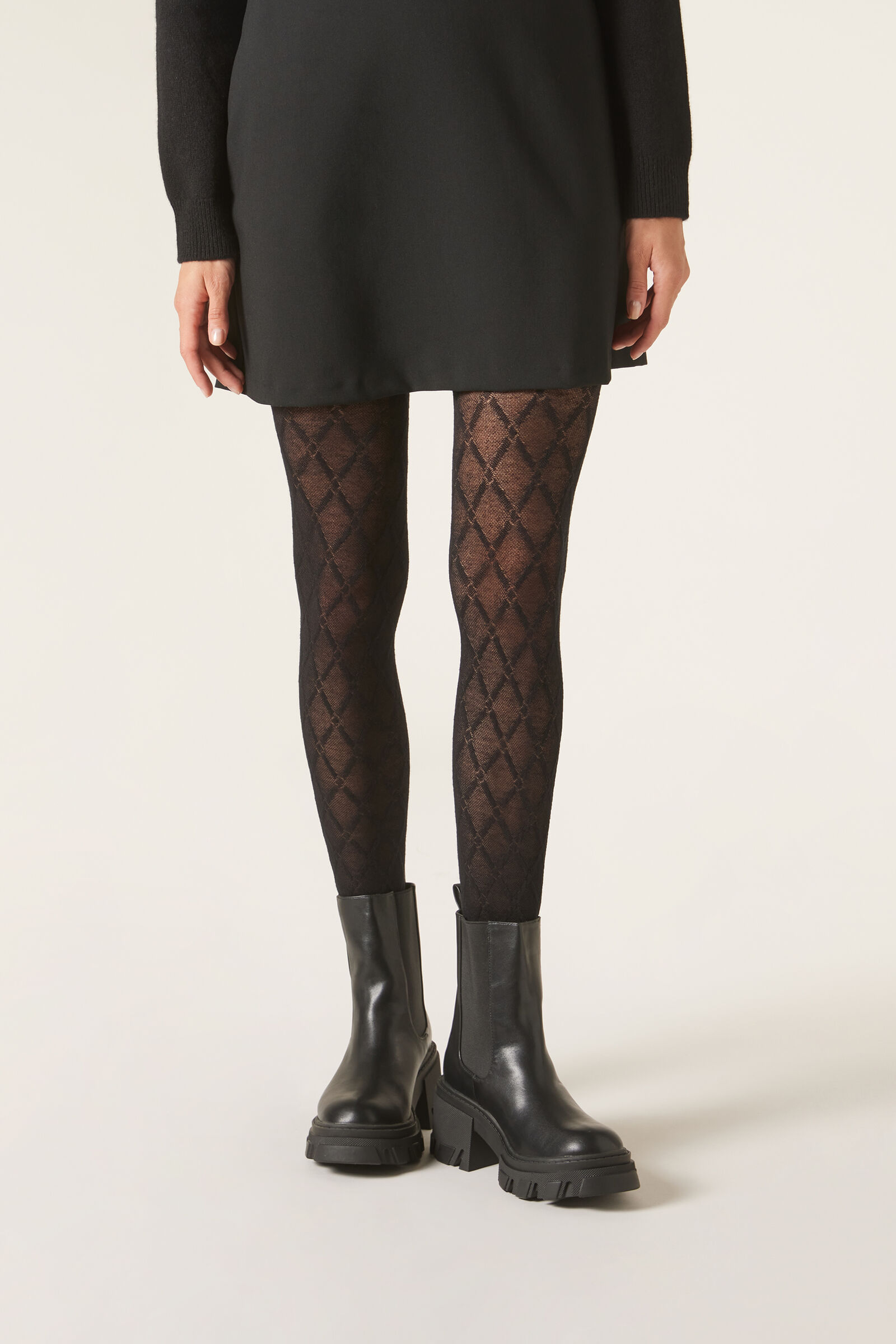 meia-calça com cashmere e losangos - preto