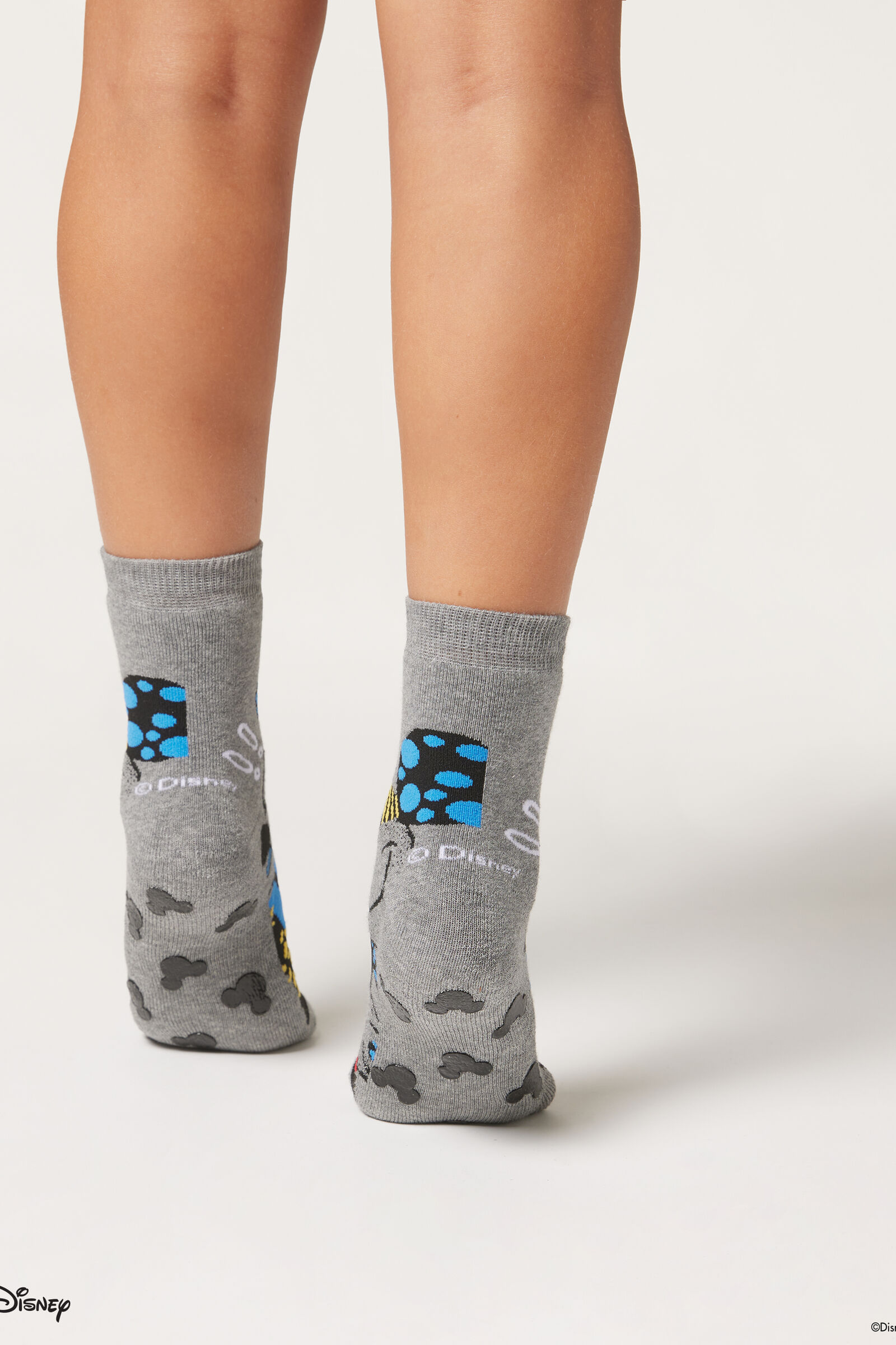 meia antiderrapante mickey mouse infantil - cinza