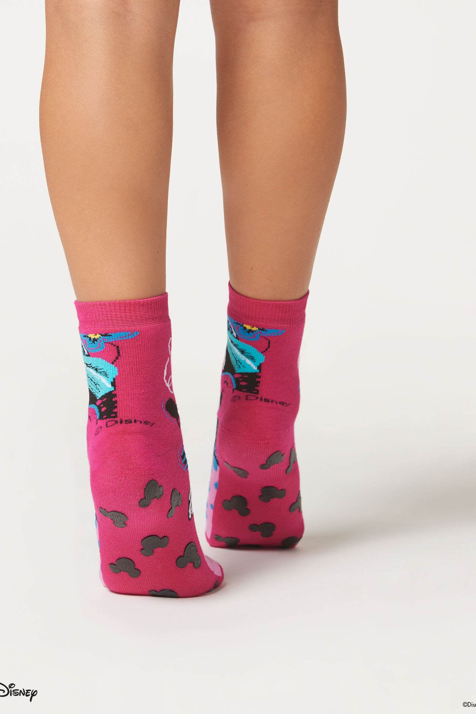 meia antiderrapante minnie mouse infantil - rosa