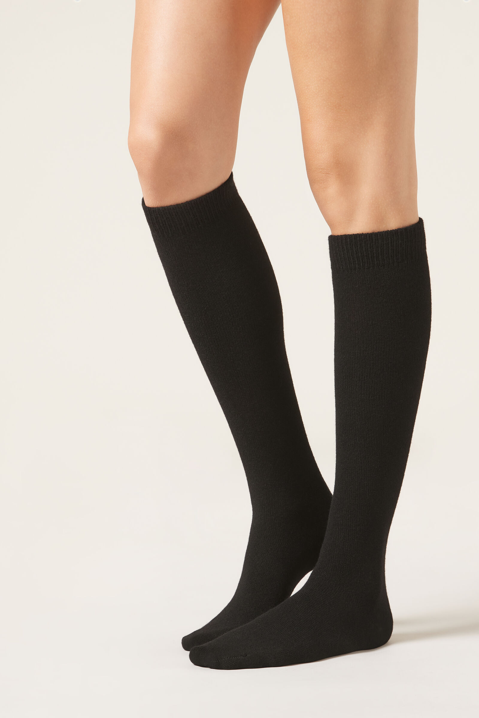 meia alta com cashmere - preto