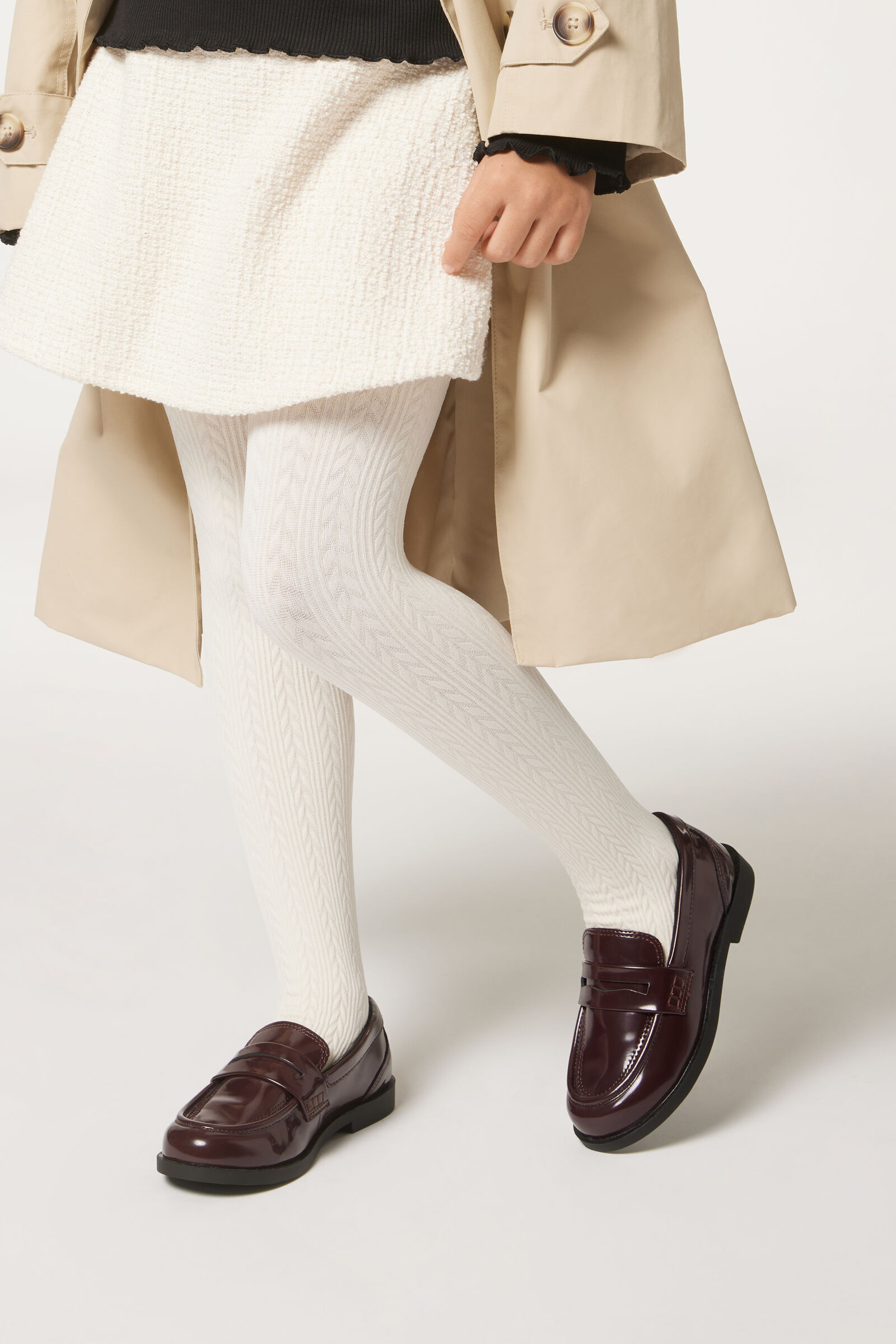 meia-calça térmica com padrão entrelaçado infantil - branco