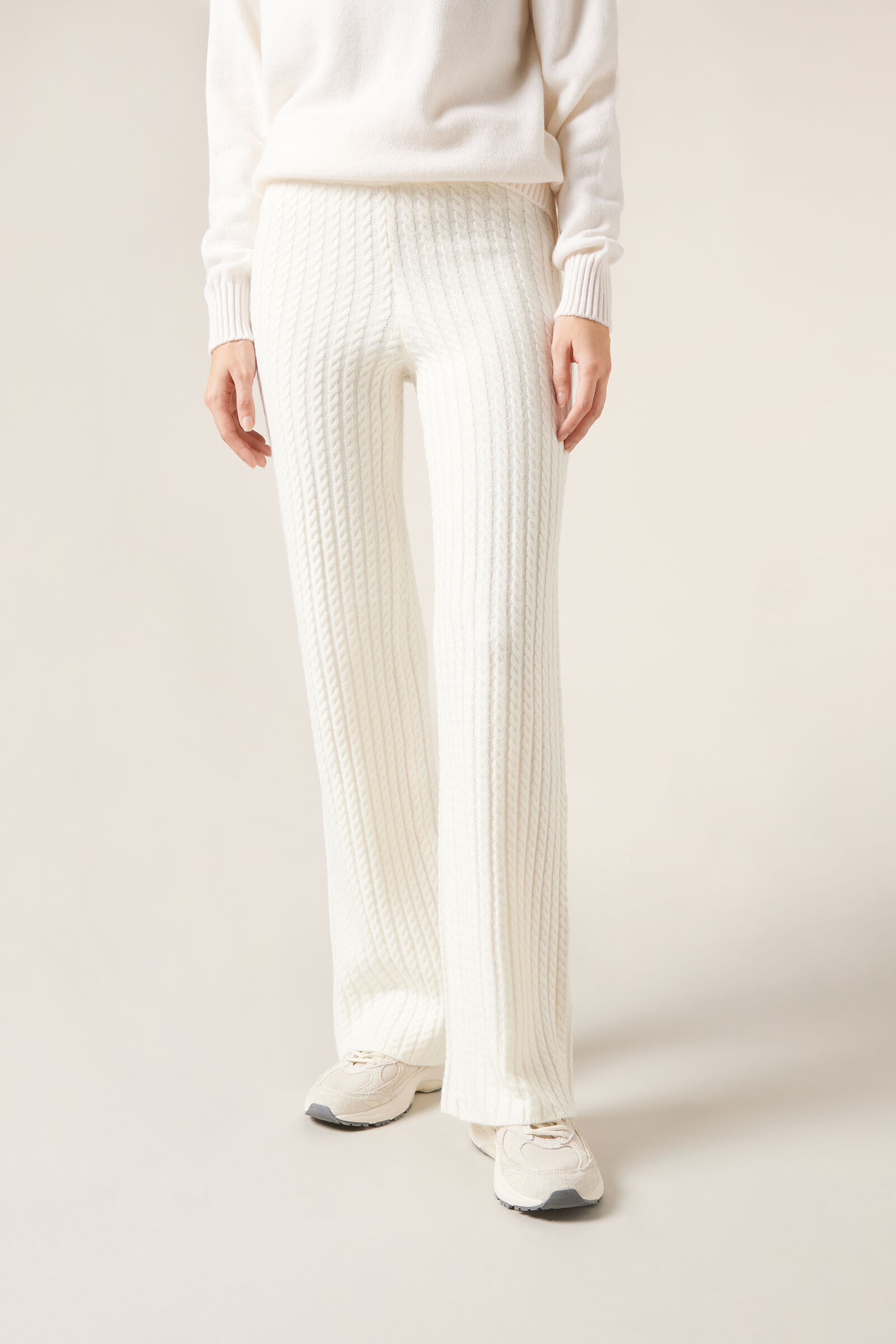 calça pantalona em malha canelada - off-white