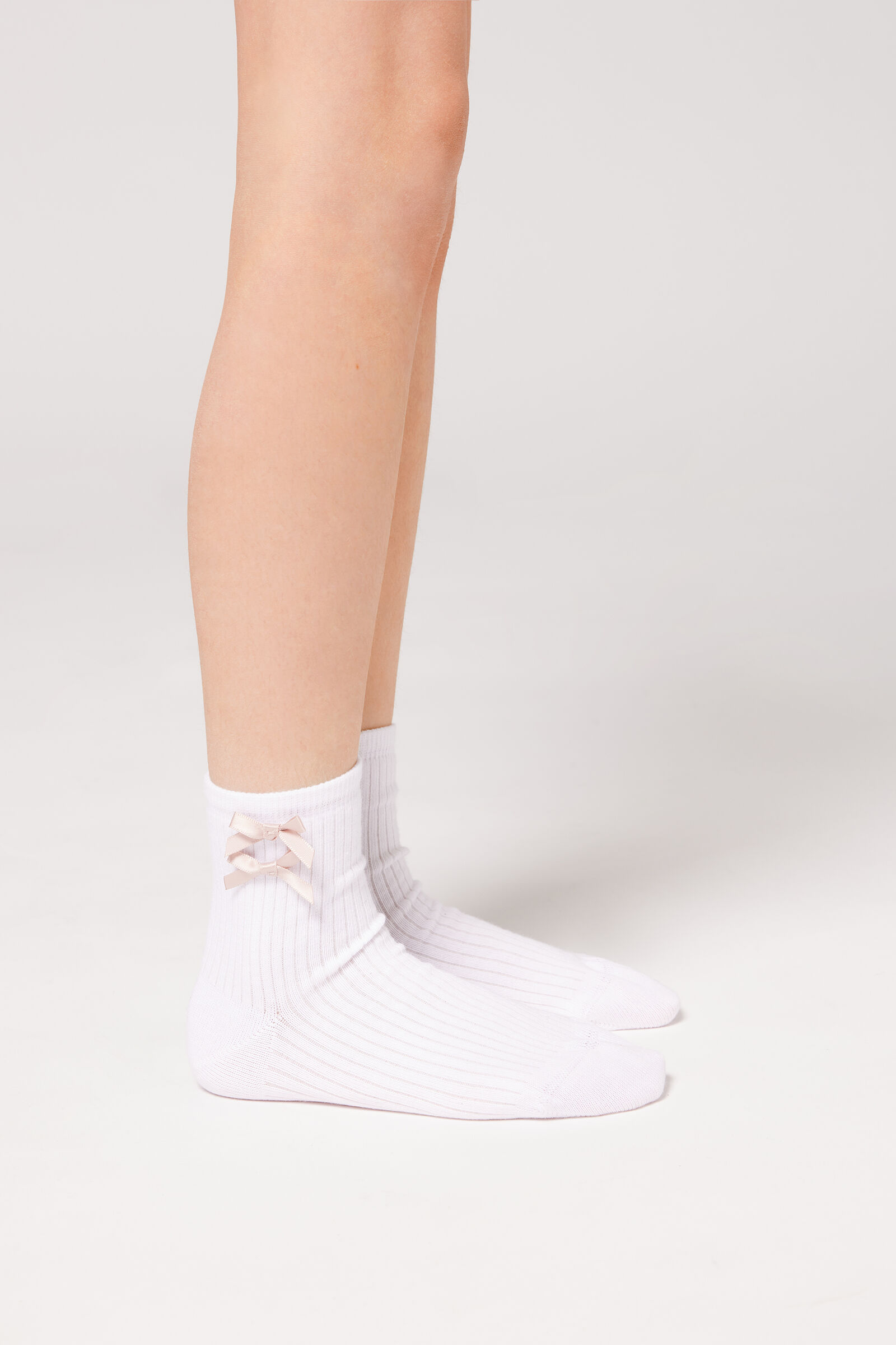 meia curta com laço infantil - branco