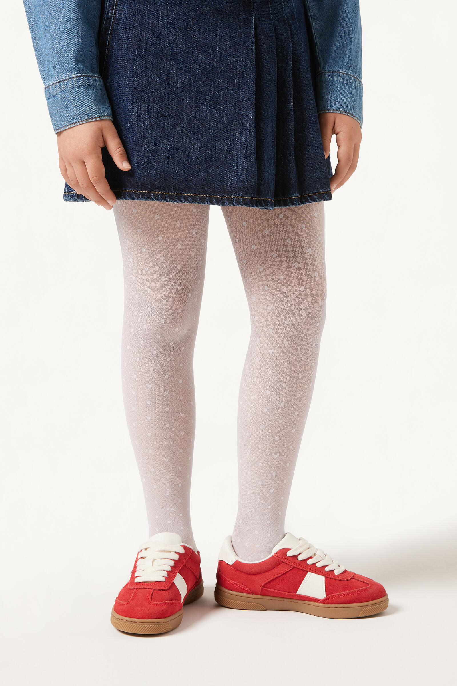 meia-calça de poás infantil - branco