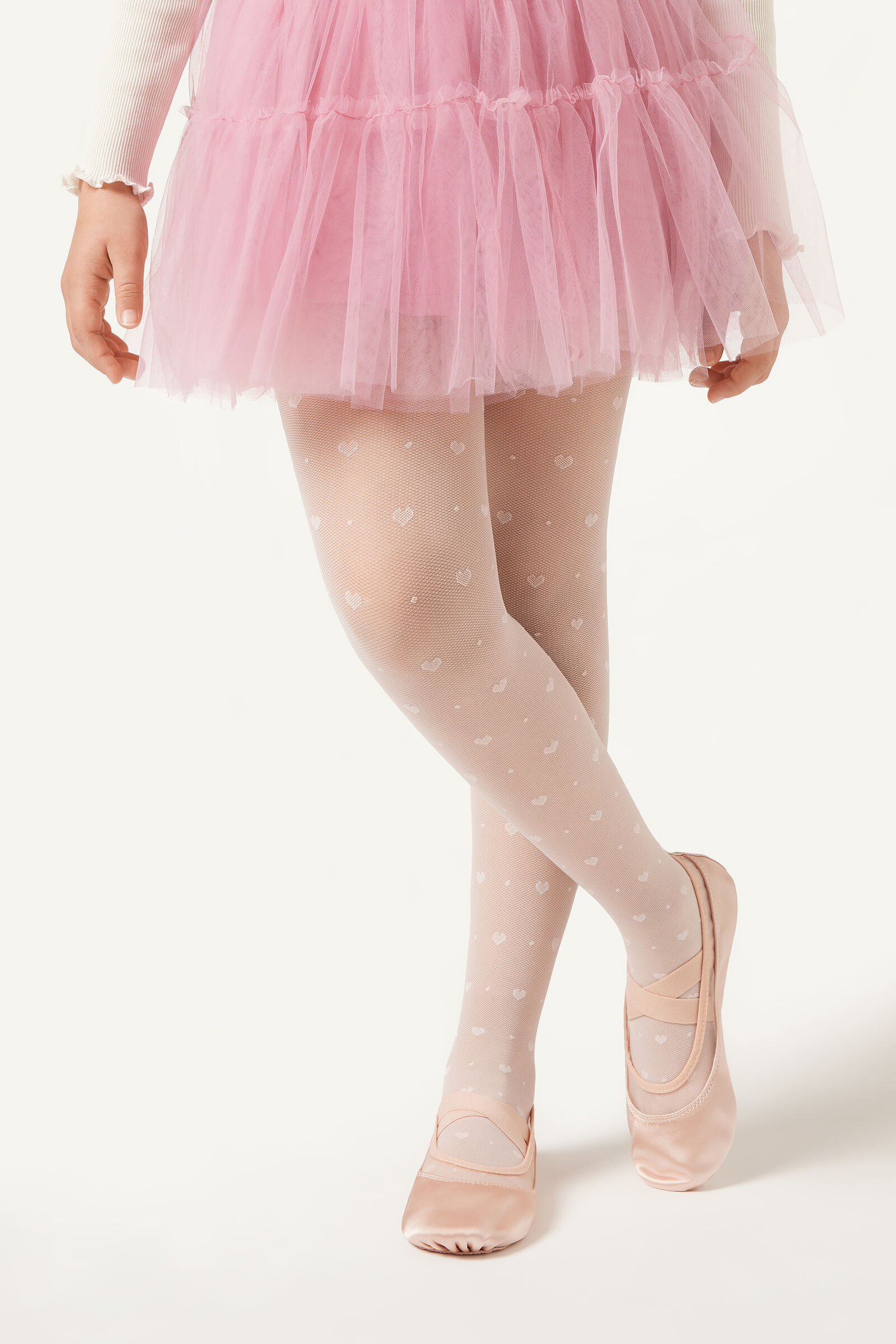 meia-calça de poás de coração infantil - rosa