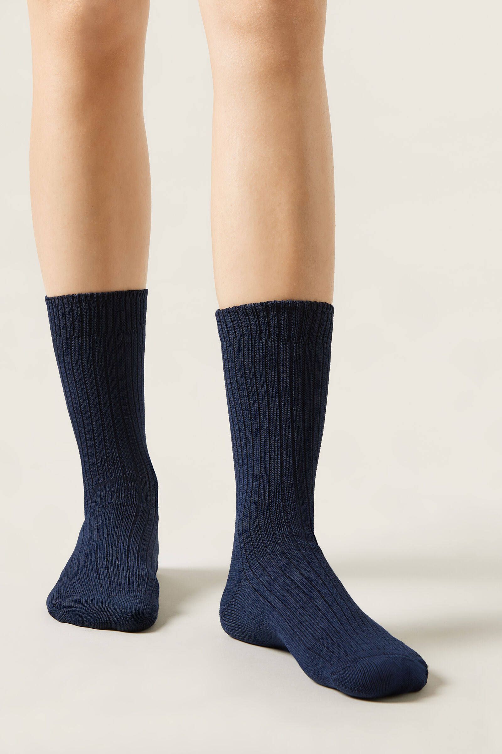 meia curta canelada em algodão - azul