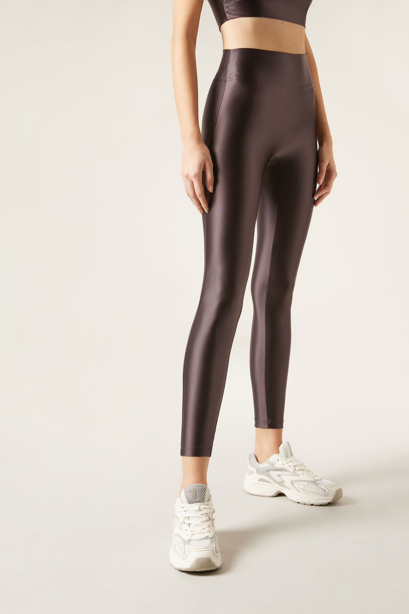 legging superbrilhante acetinada - marrom