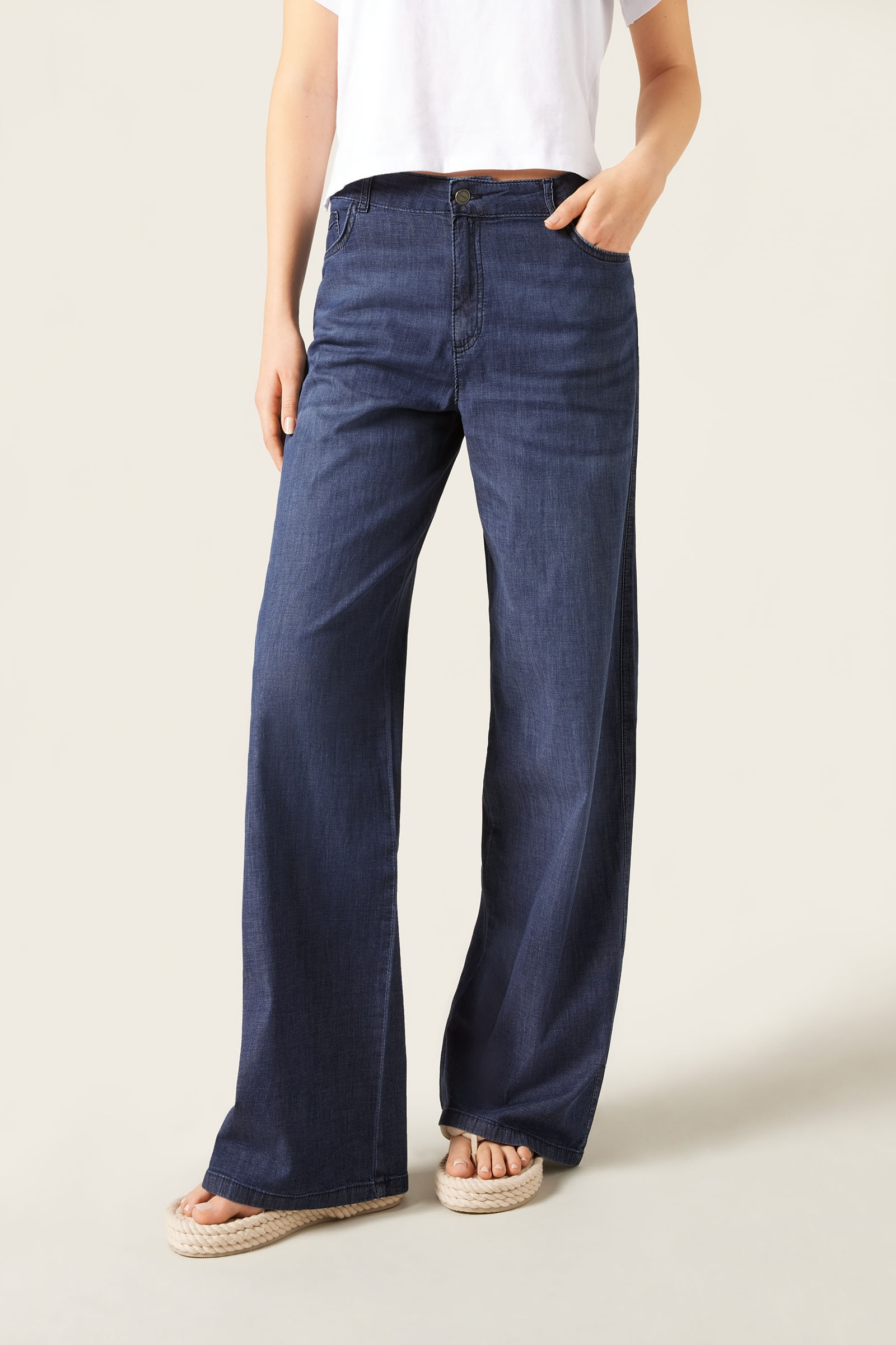 calça pantalona em algodão ultraleve - azul