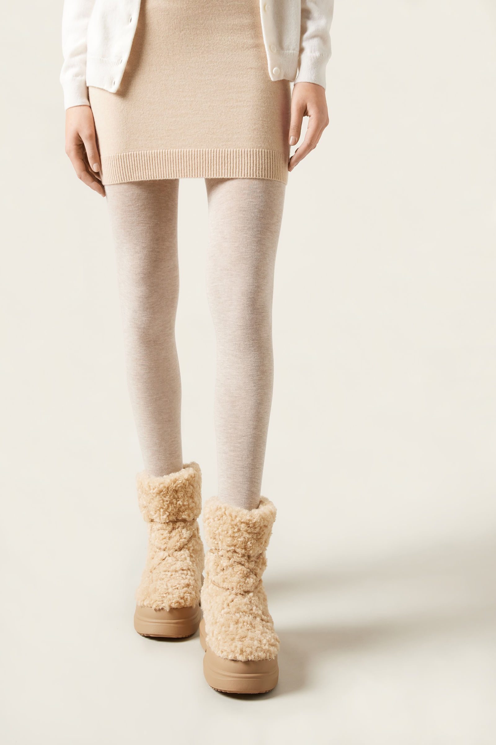 meia-calça com modal e cashmere - bege