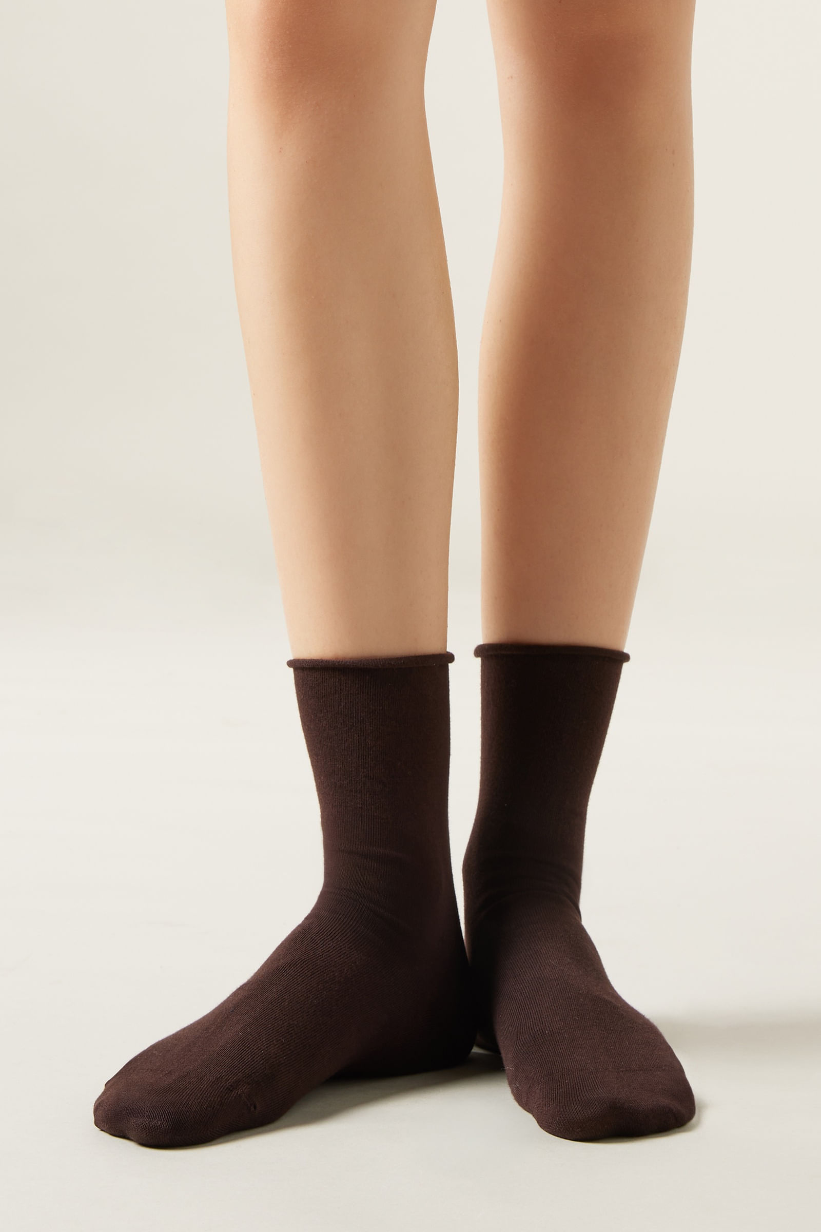 meia curta em algodão sem elástico - marrom