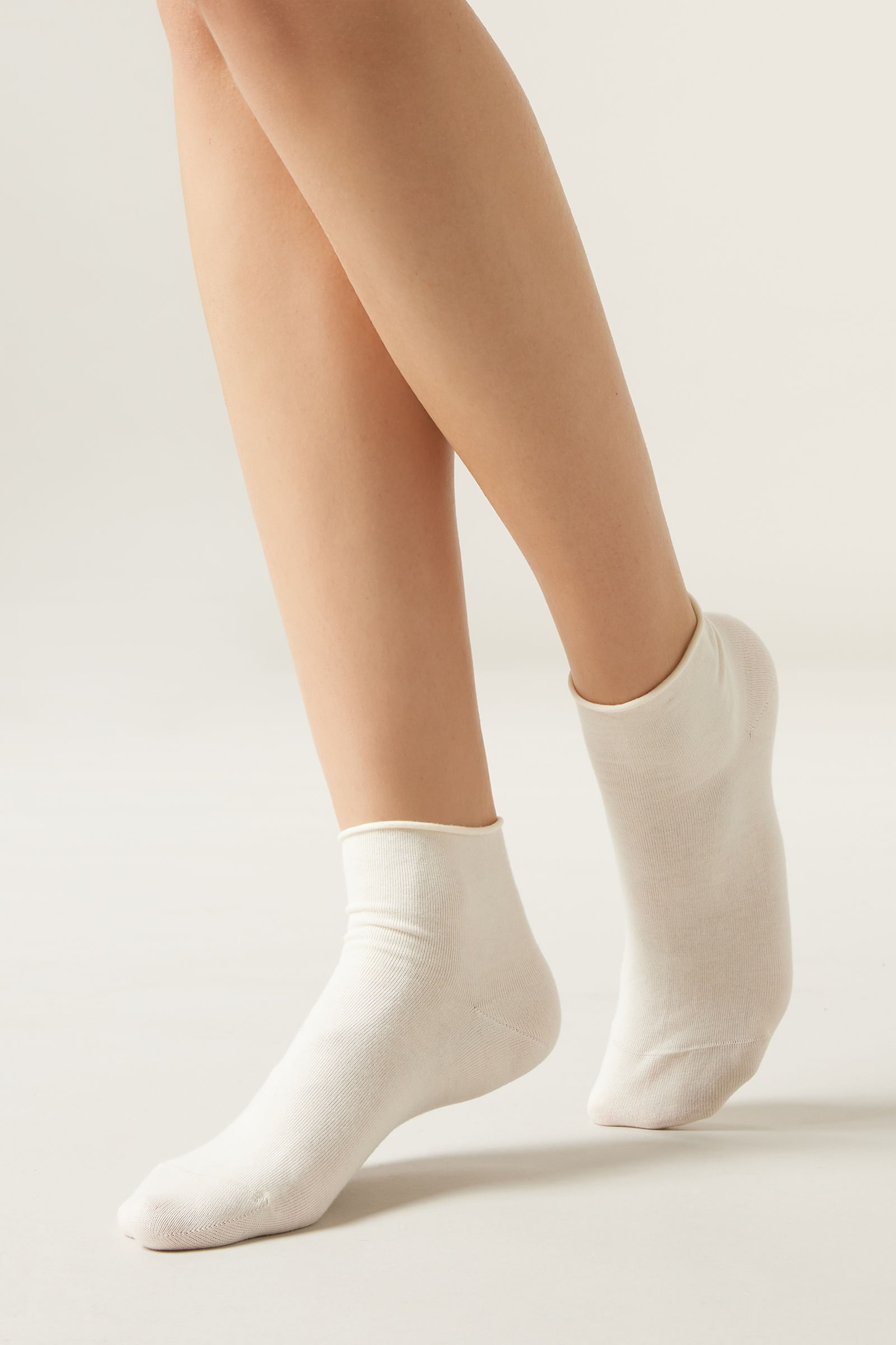 meias curtas em algodão sem punho - bege