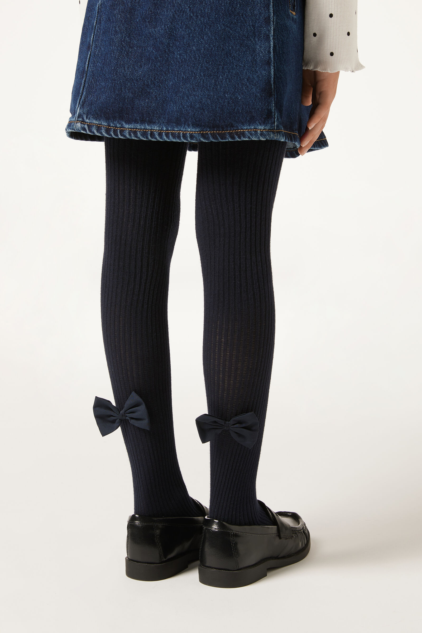 meia-calça com laço em algodão infantil - azul