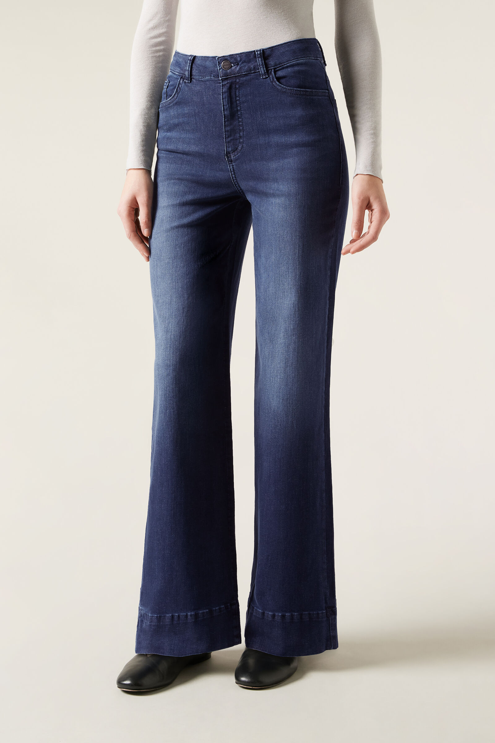 calça jeans pantalona em algodão - azul