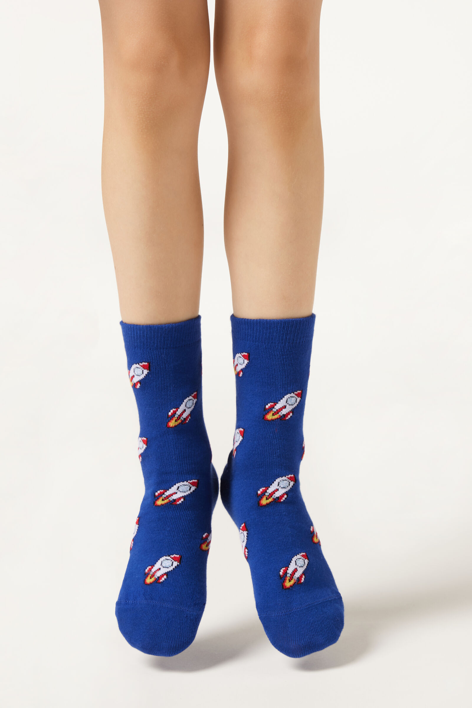 meia curta infantil com estampa em algodão - azul