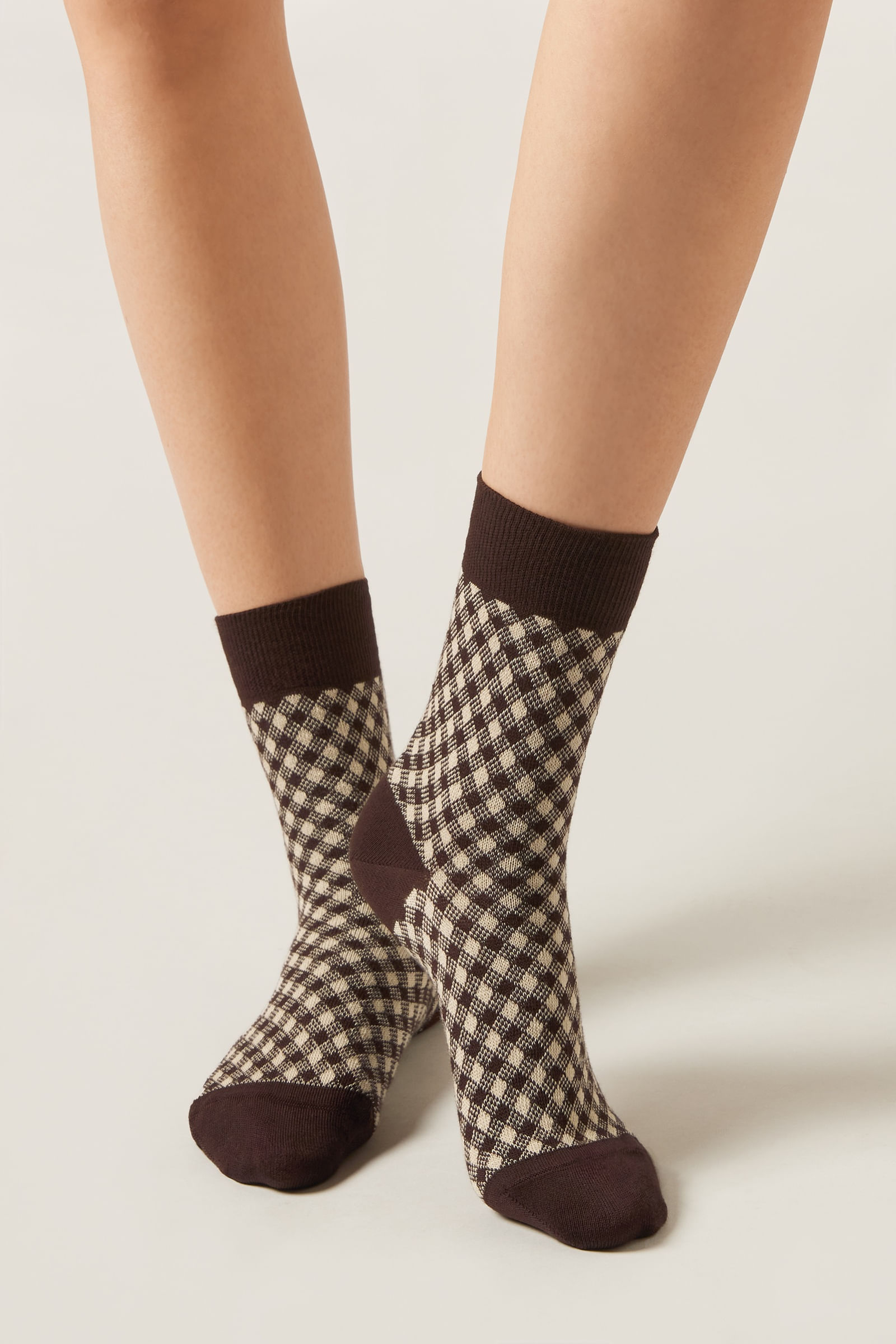 meia curta com estampa em algodão - marrom