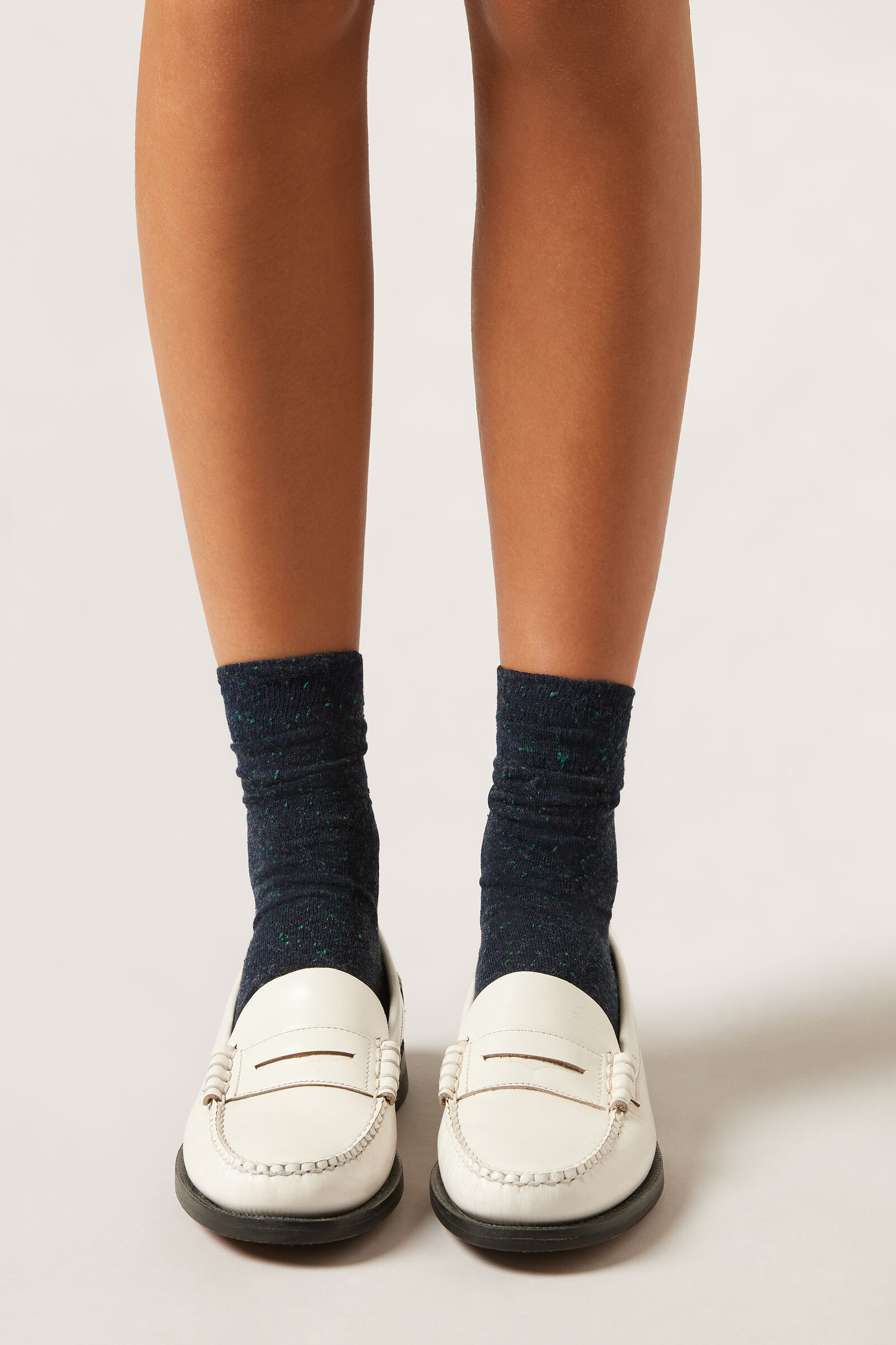 meia curta com cashmere e glitter - azul